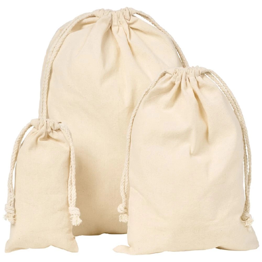 3 J.Burrows Calico Drawstring Bag 10 x 20cm Natural 10 Pack, 3 of 3
