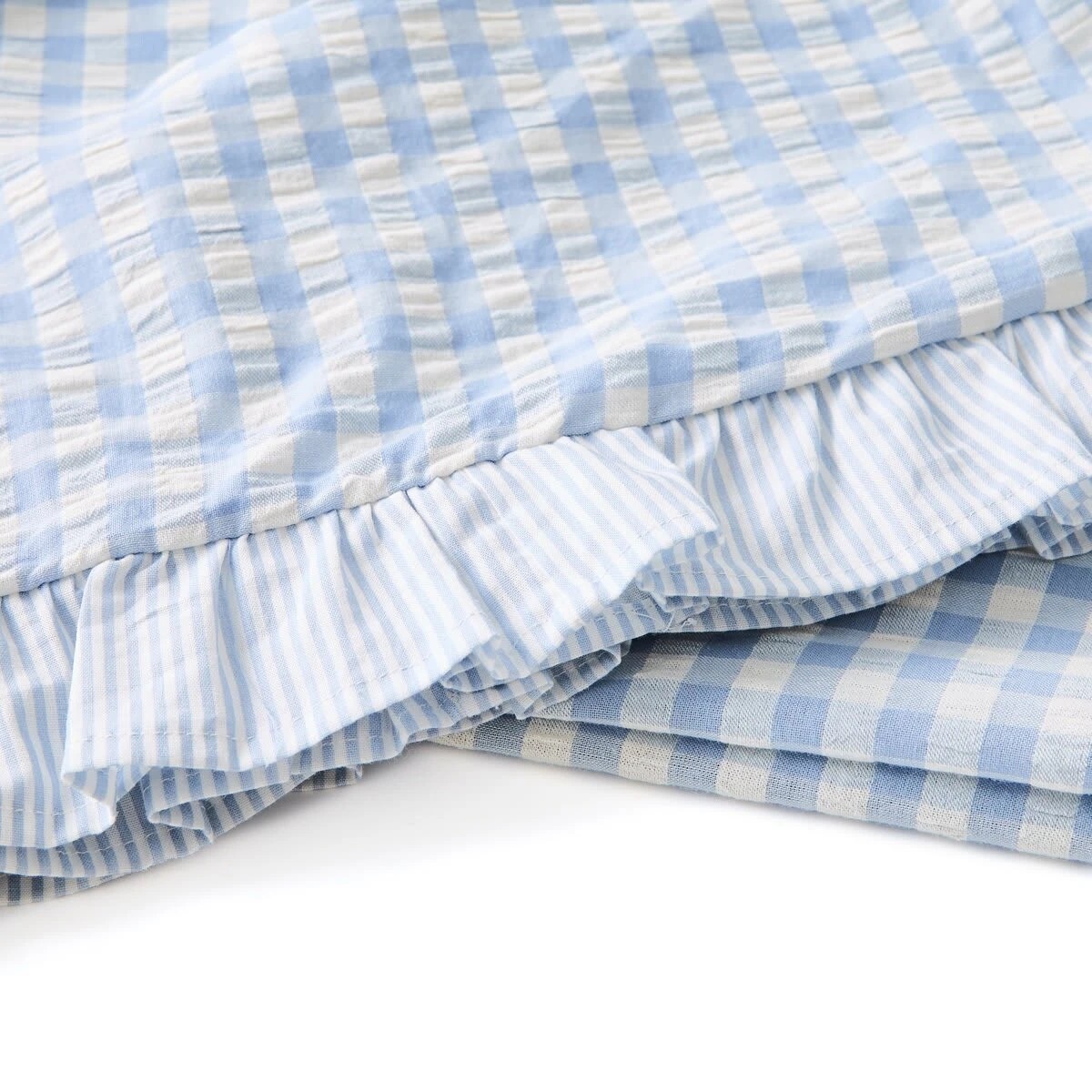 7 Gingham Ruffle Reversible Cotton Quilt Cover Set - King Bed, Blue, 7 of 7