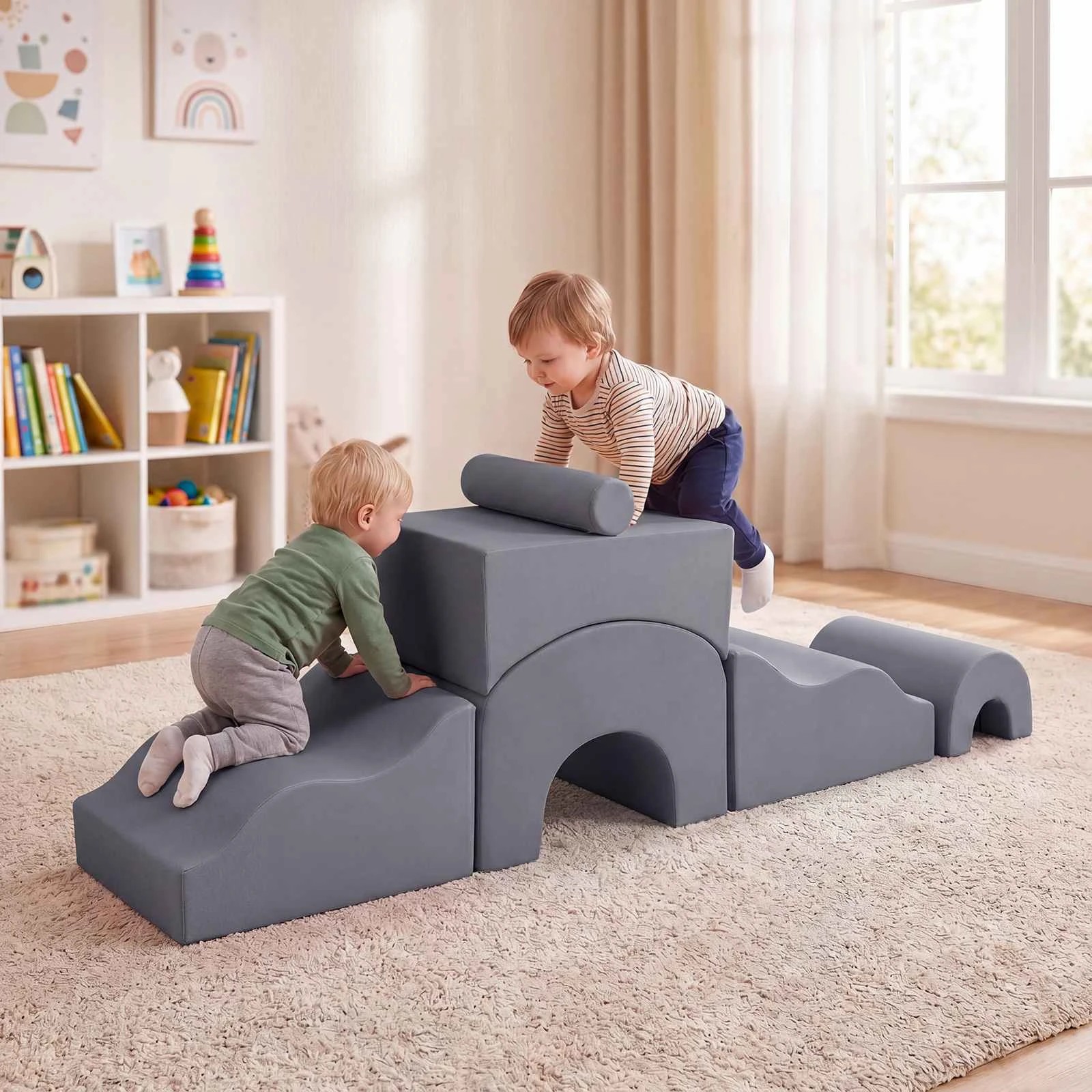3 Costway 6 Piece Crawl & Climb Foam Play Set Climbing Blocks Soft Toys Indoor Gym Playset - Grey, 3 of 3