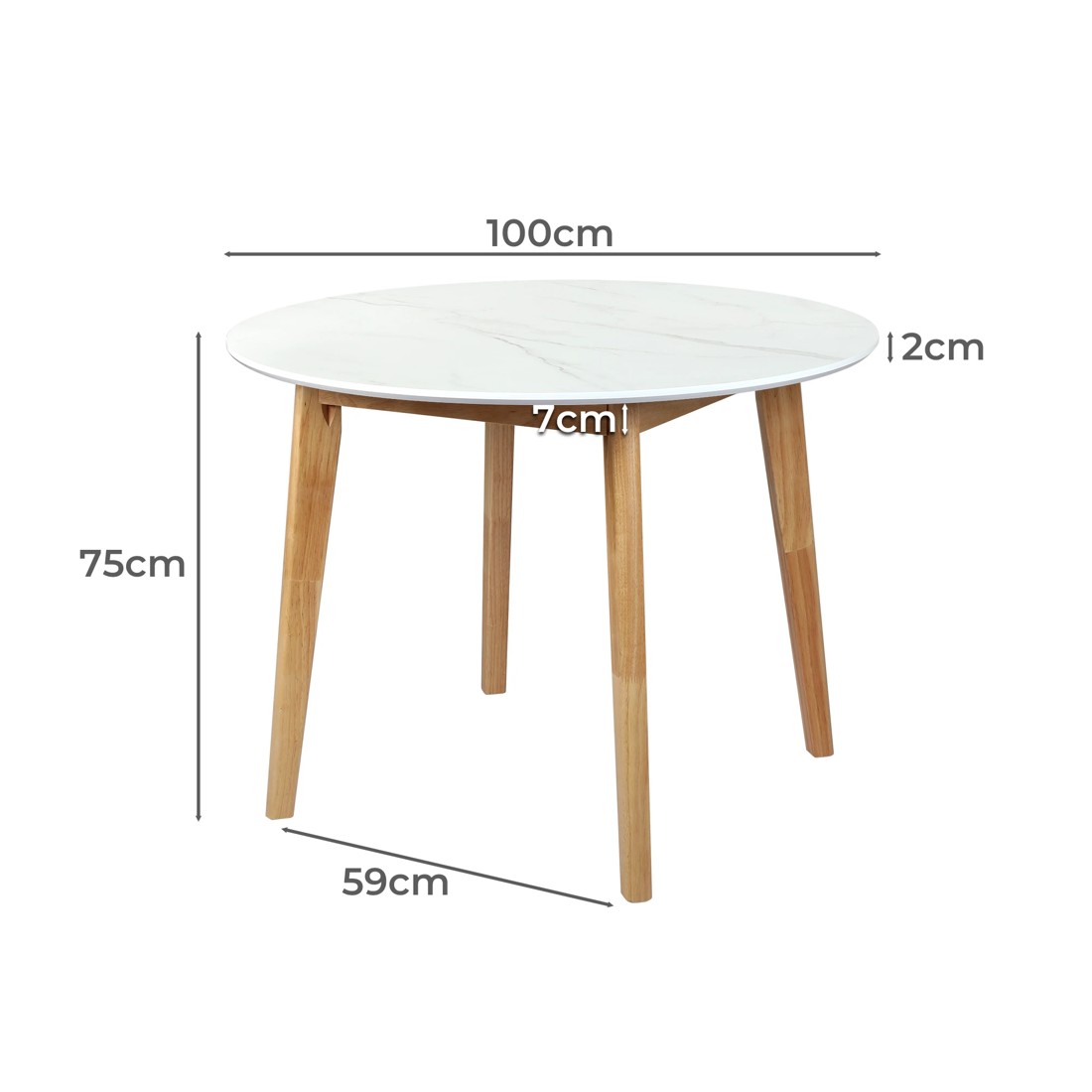 3 Levede Dining Table Round Rubberwood Base Kitchen Cafe Restaurant White 100cm, 3 of 7
