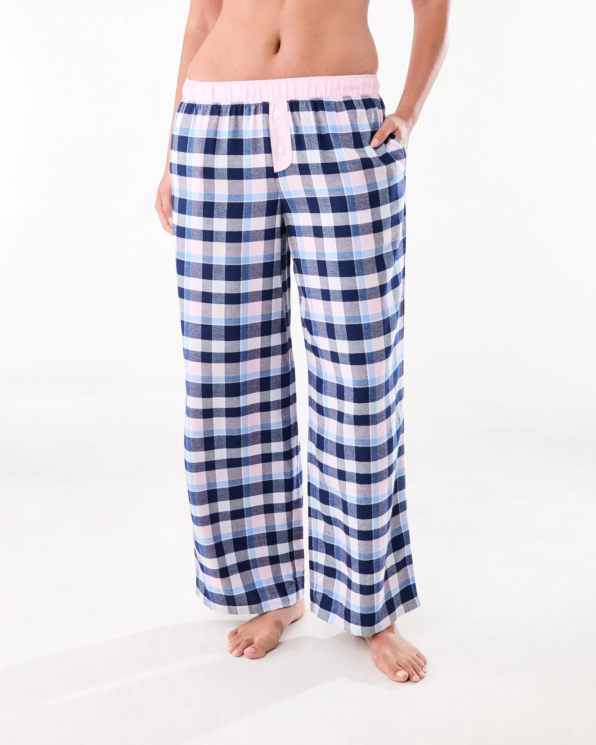1 Boyfriend Contrast Waistband Flannel Pants Blu Pk Chk, 1 of 5