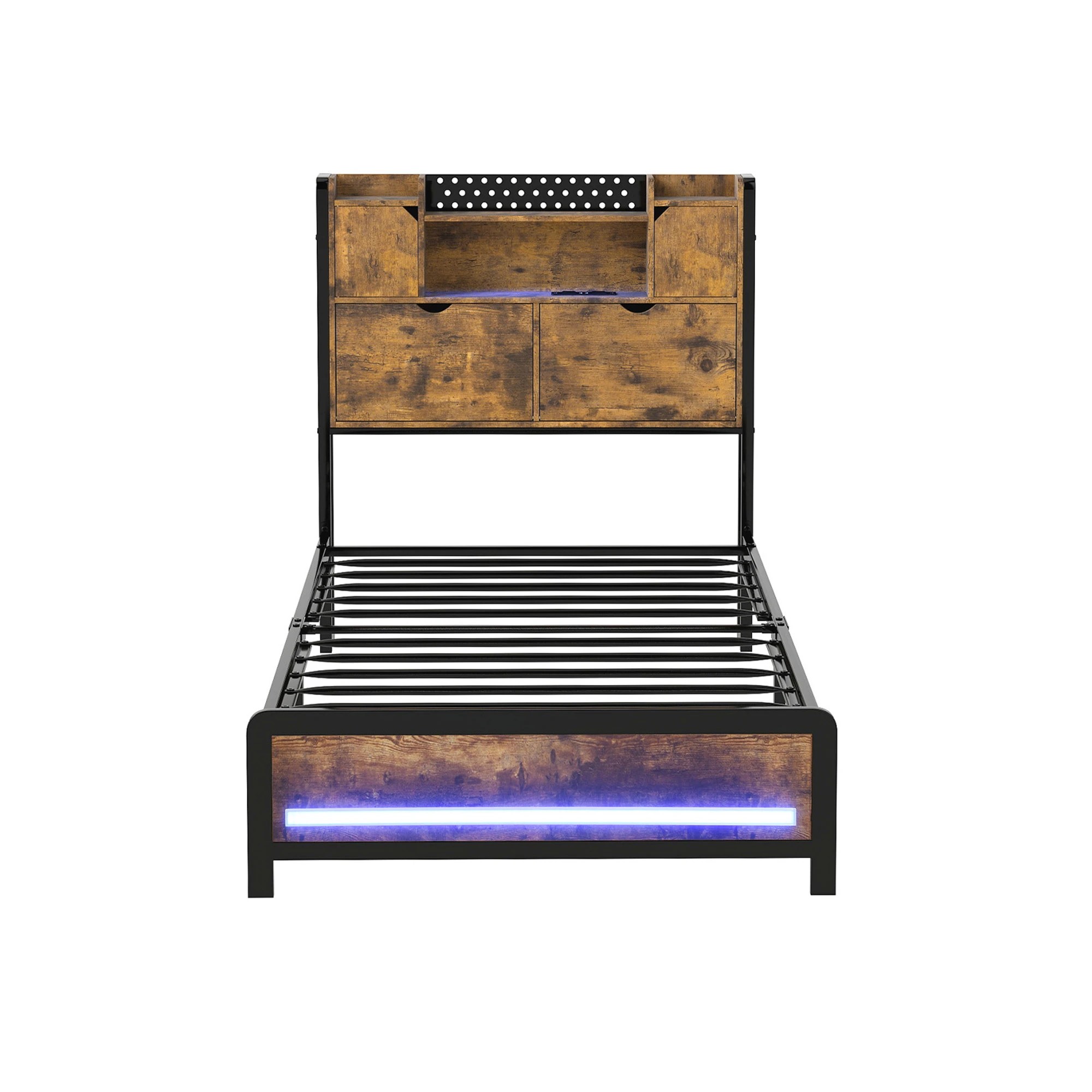 2 Levede Single Bed Frame with LED Charging Station and Storage Bedhead, 2 of 9