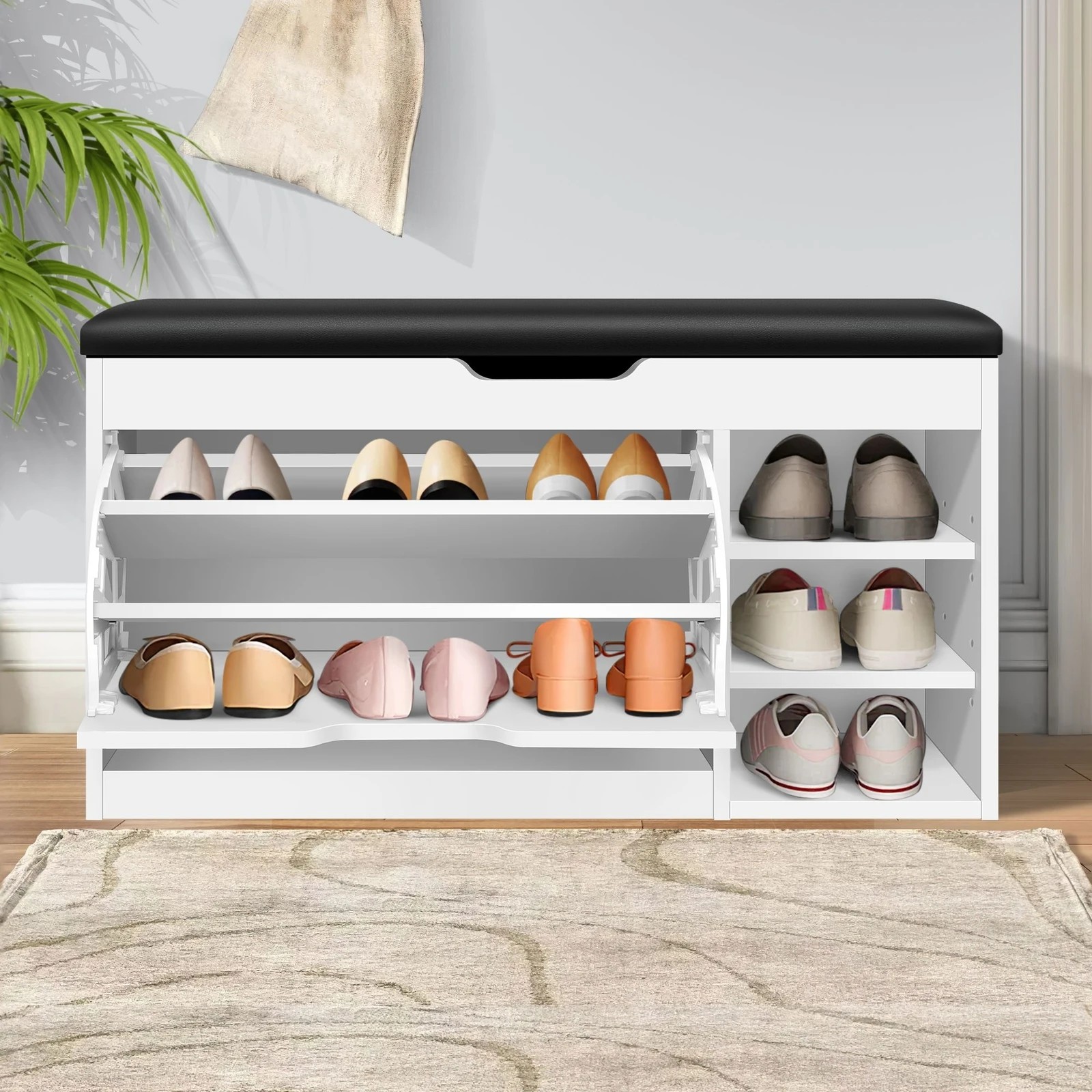 3 Alfordson Shoe Cabinet Bench Storage Rack Organiser Shelf 18 Pairs - White, 3 of 10