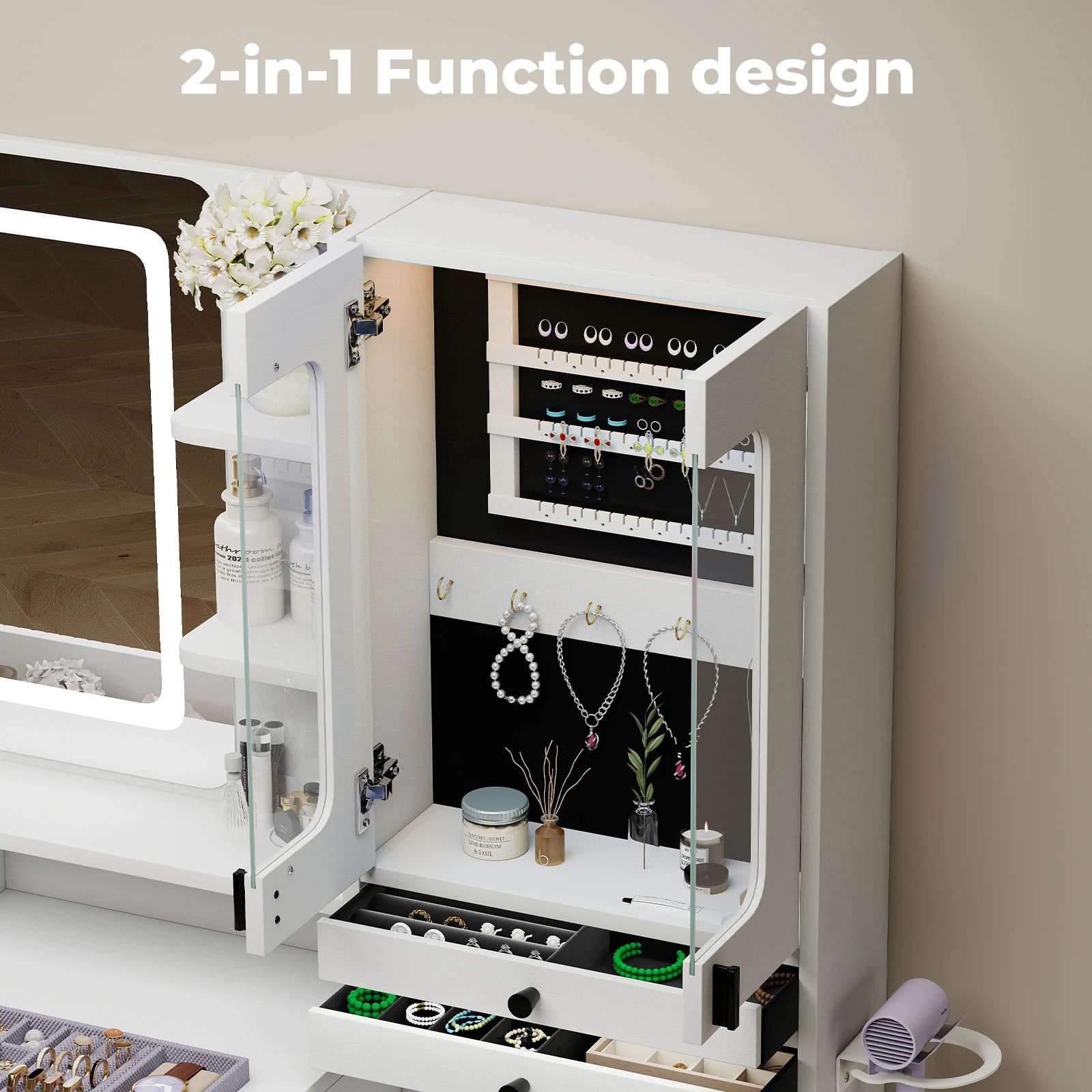 3 Levede Dressing Table Vanity Desk With Mirror And Lights - White, 3 of 9