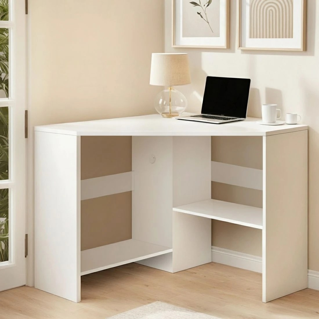 5 Artiss Corner Computer Desk Shelves CPU Stand L-shape Home Office Workstation Desks - White, 5 of 6