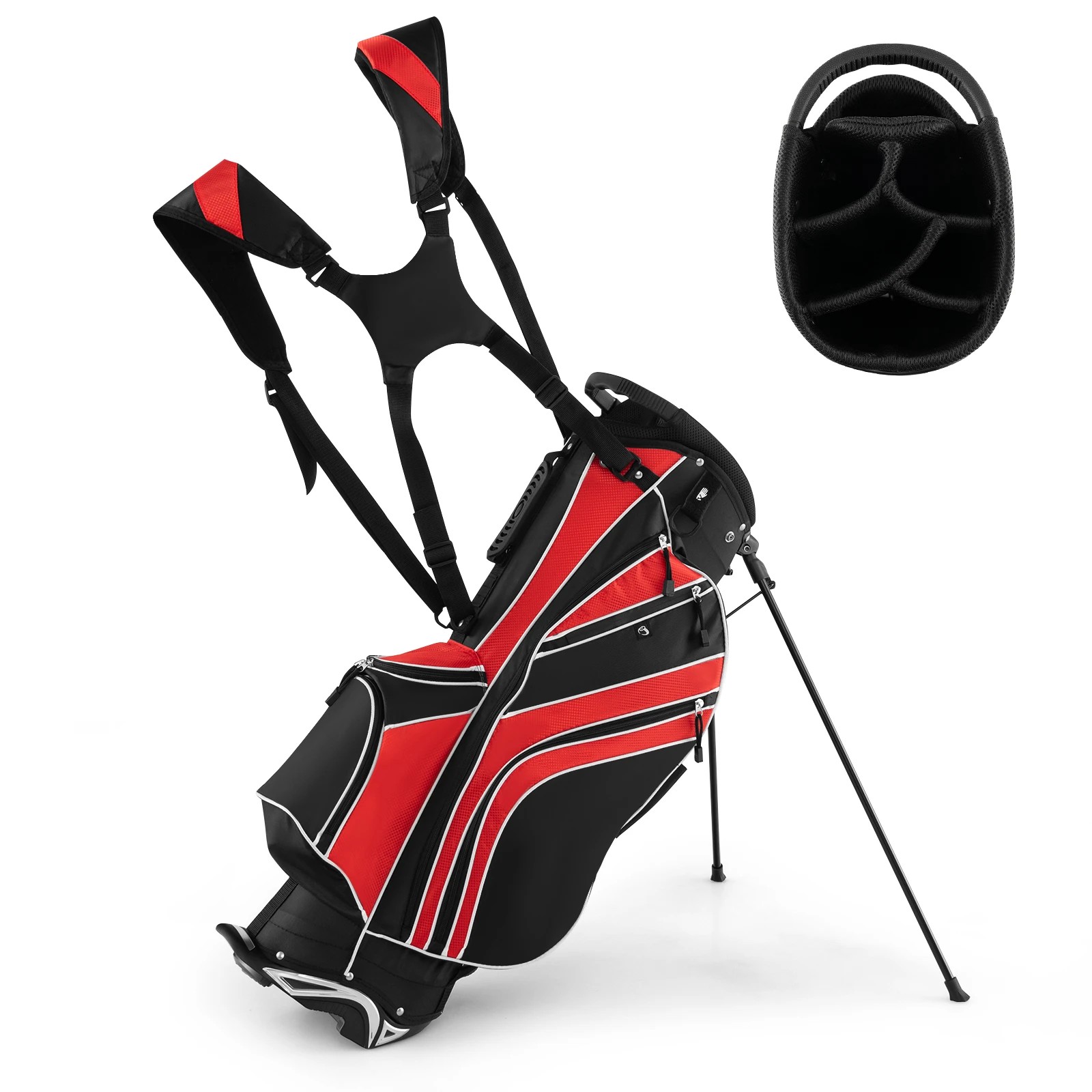 1 Costway Golf Stand Cart Bag w/6 Way Divider Carry Organizer Pockets Storage - Red, 1 of 1