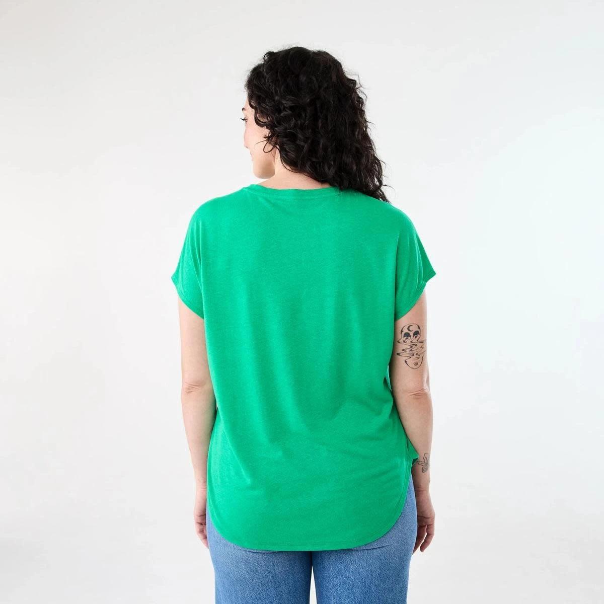 3 Short Sleeve Linen Blend Extended Sleeve Top SIMPLY GREEN, 3 of 6