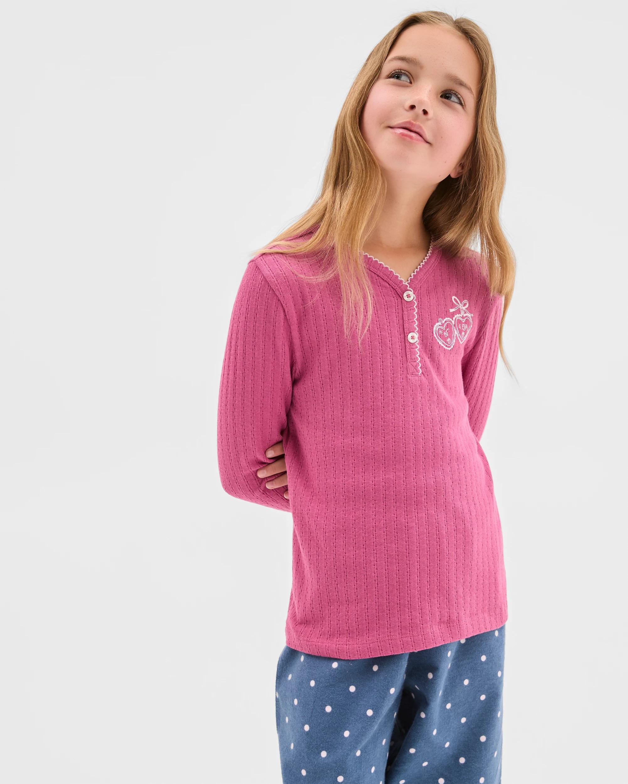 1 Target Kids Australian Cotton Older Girls Henley Top and Flannel Pants Pyjama Set HEART, 1 of 5