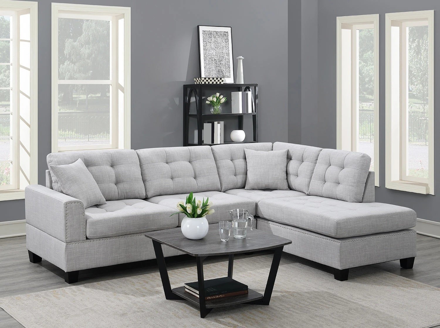 2 Foret 263cm L Shape Fabric Corner Sofa Chaise Lounge 4/5 Seater Light Grey, 2 of 7