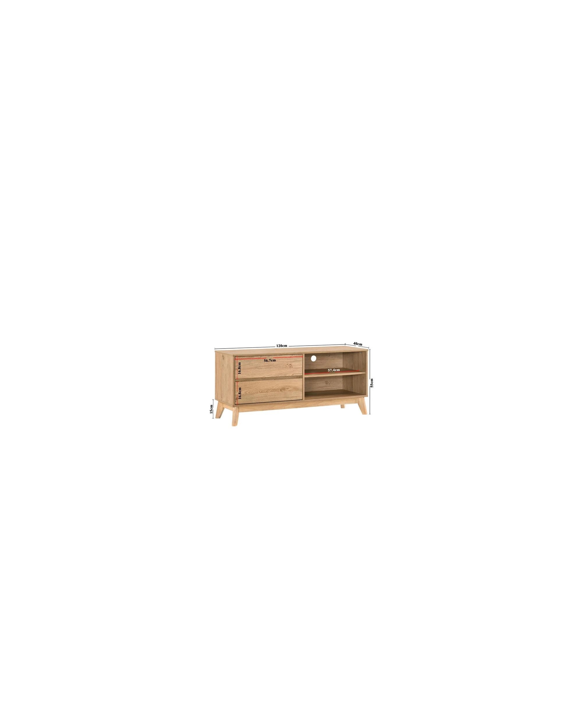 7 Kodu TV Entertainment Unit TV Stand 120cm 2 Drawers Oak - Natural, 7 of 7