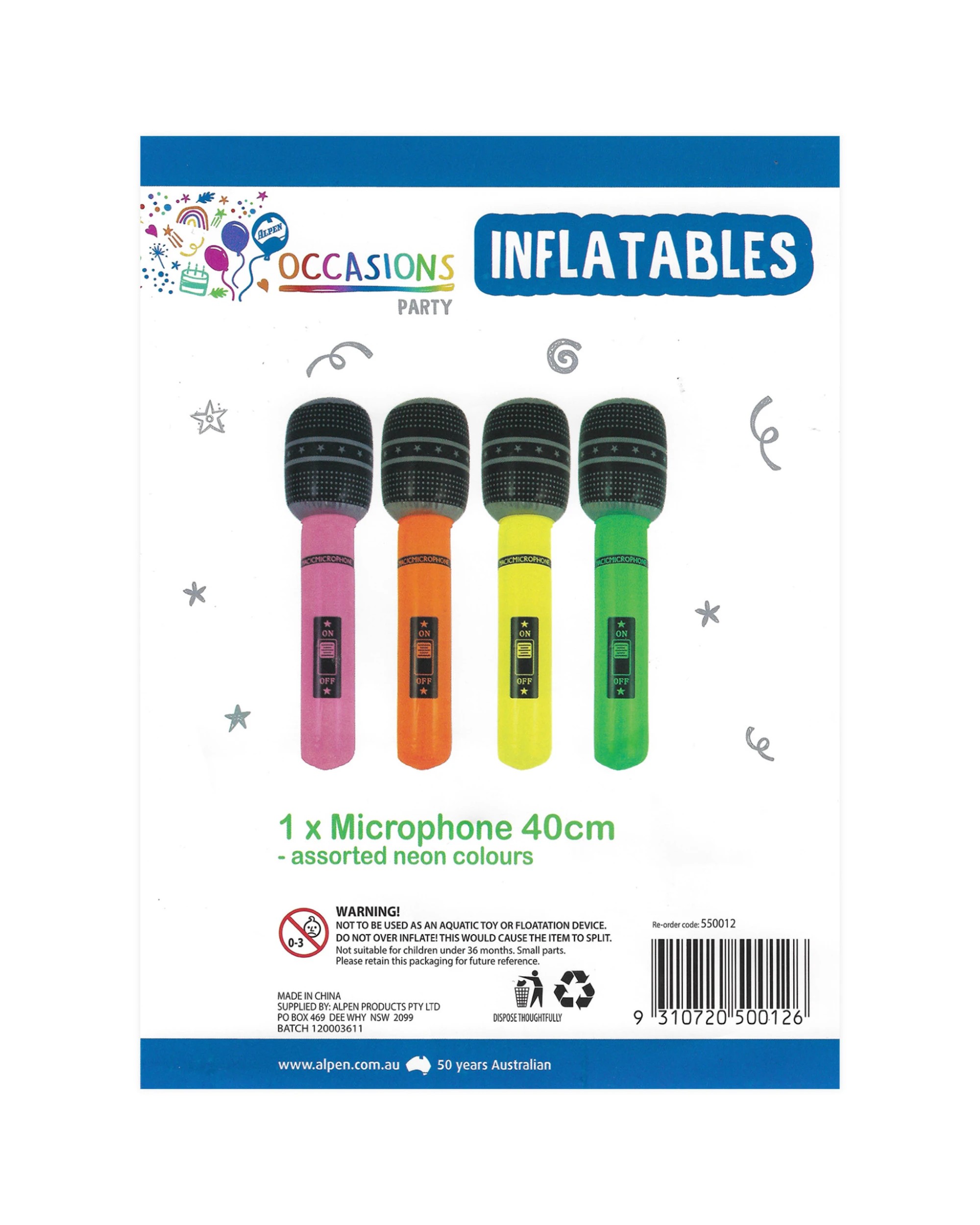 3 Alpen Inflatable Neon Microphone - Assorted, 3 of 3