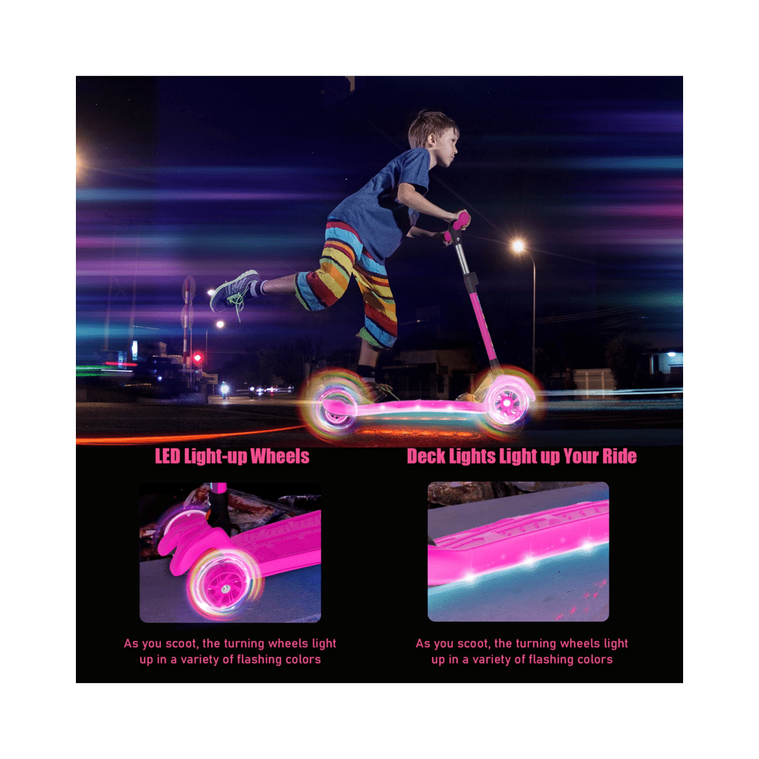 7 Advwin Foldable Kids Scooter w/ Music Light Up 3 Wheels Pink, 7 of 9