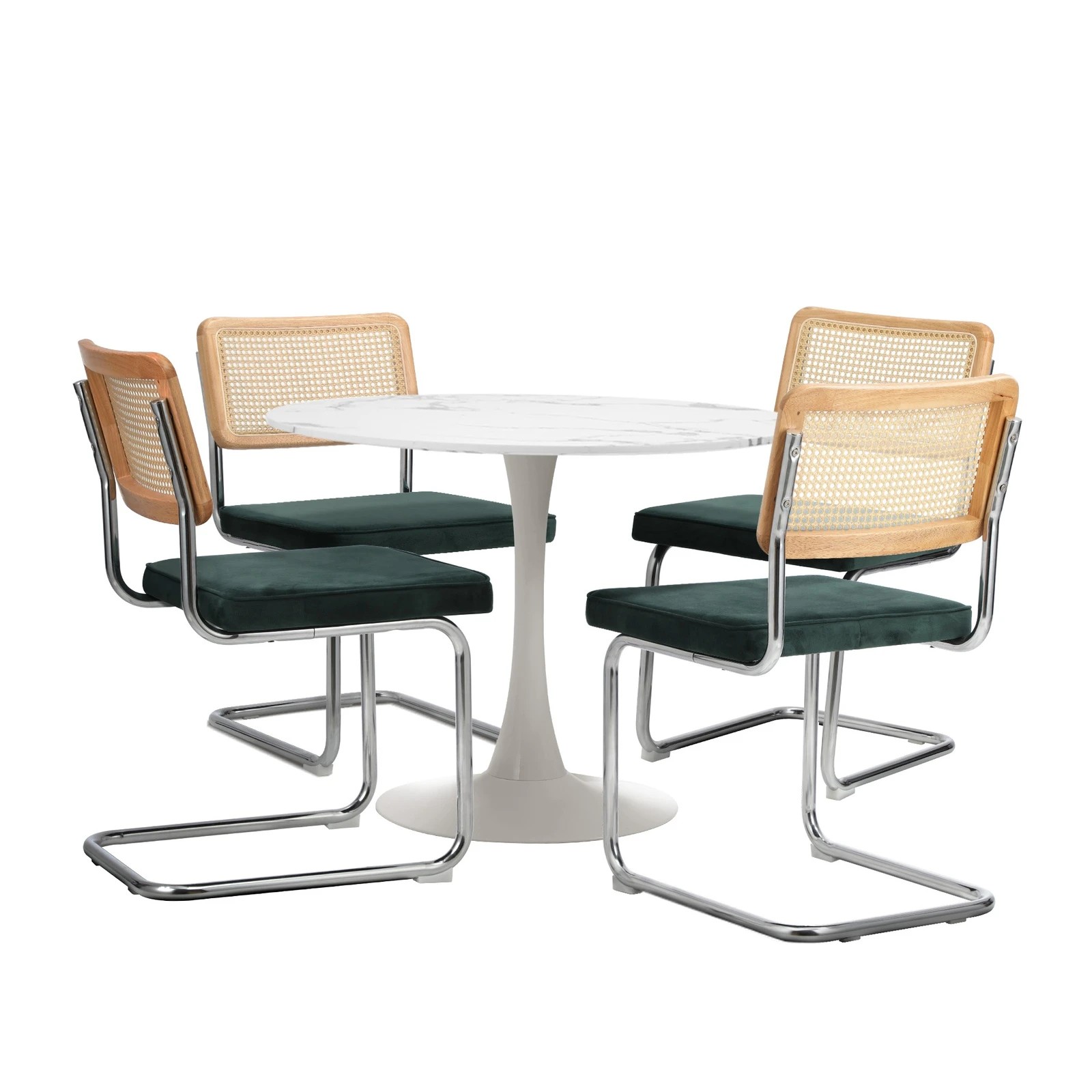 6 Oikiture 90cm Round Dining Table with 4PCS Dining Chairs Velvet - Multi, 6 of 9