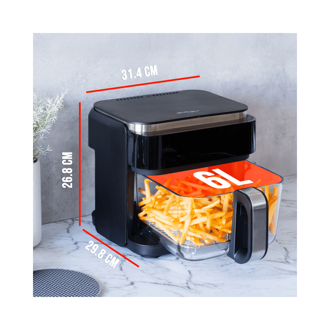 2 Healthy Choice 1200-1400W 6L Touch Controlled Digital Air Fryer with Glass Basket, 2 of 9