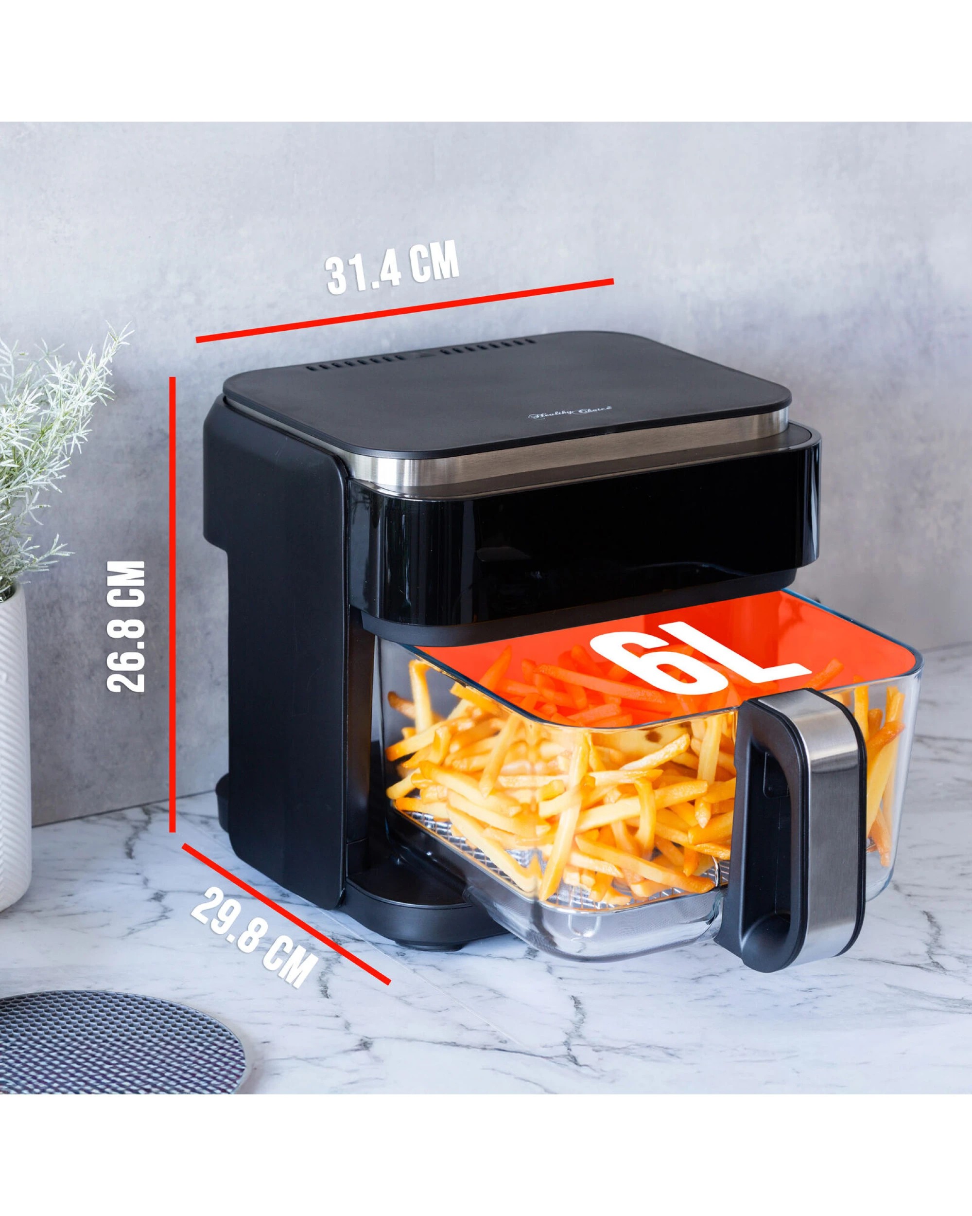 2 Healthy Choice 1200-1400W 6L Touch Controlled Digital Air Fryer with Glass Basket, 2 of 9