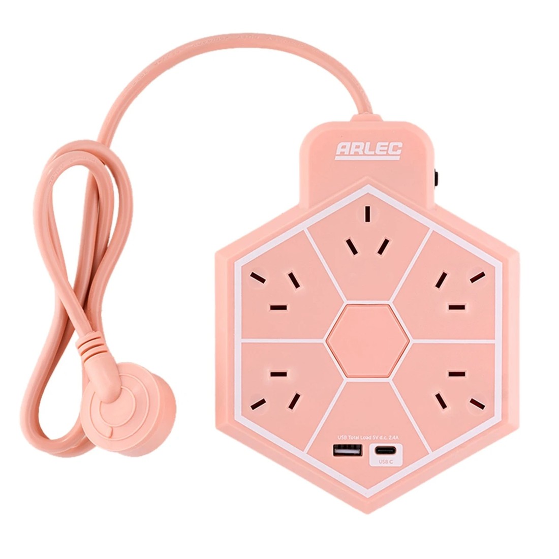2 Arlec 5 Outlet Hexagon USB A & C Charging Ports Powerboard - Pink, 2 of 6
