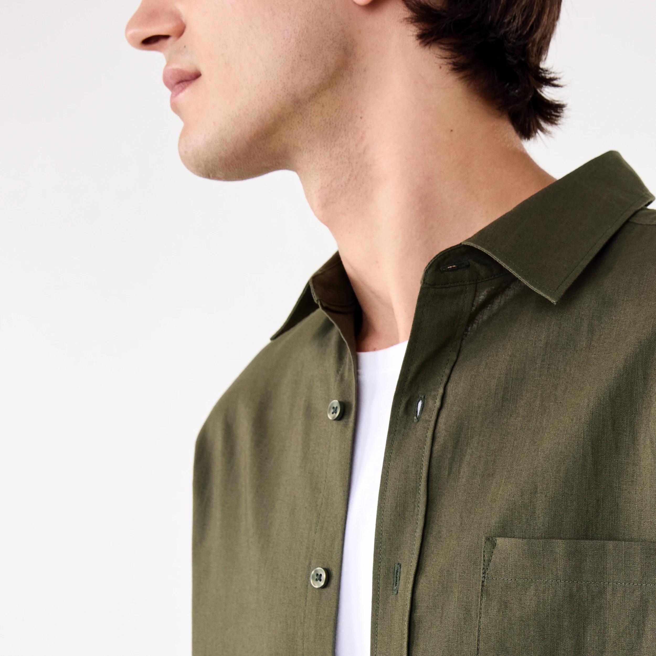 6 Long Sleeve Cotton Linen Shirt UNI KHAKI, 6 of 9