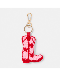 Fluffy Boot Charm Keyring - Gold Tone, Red and 