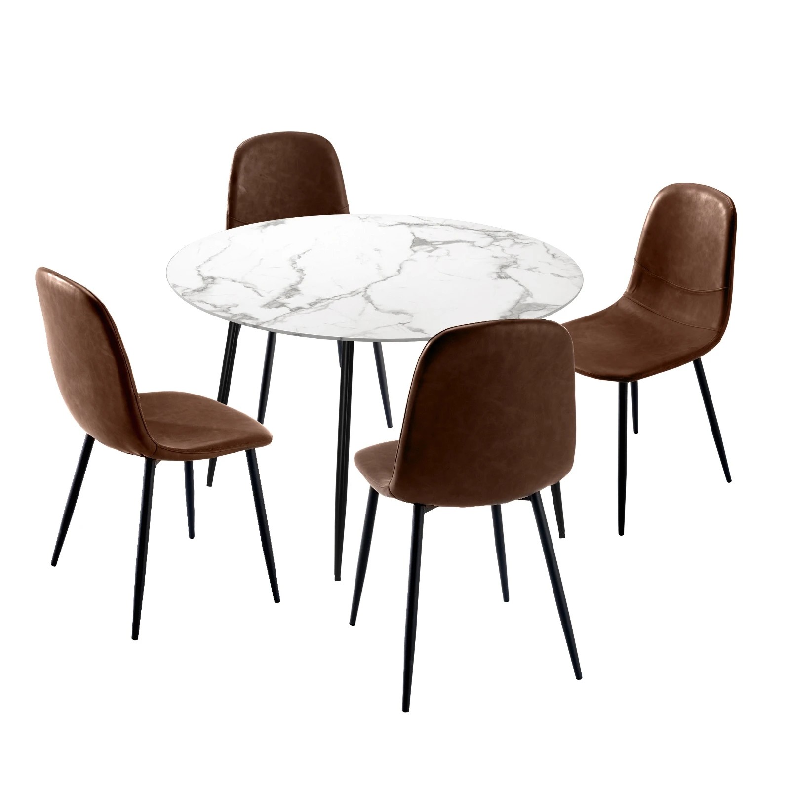 1 Oikiture 110cm Round Dining Table With 4pcs Pu Leather Dining Chairs
 - Multi, 1 of 10
