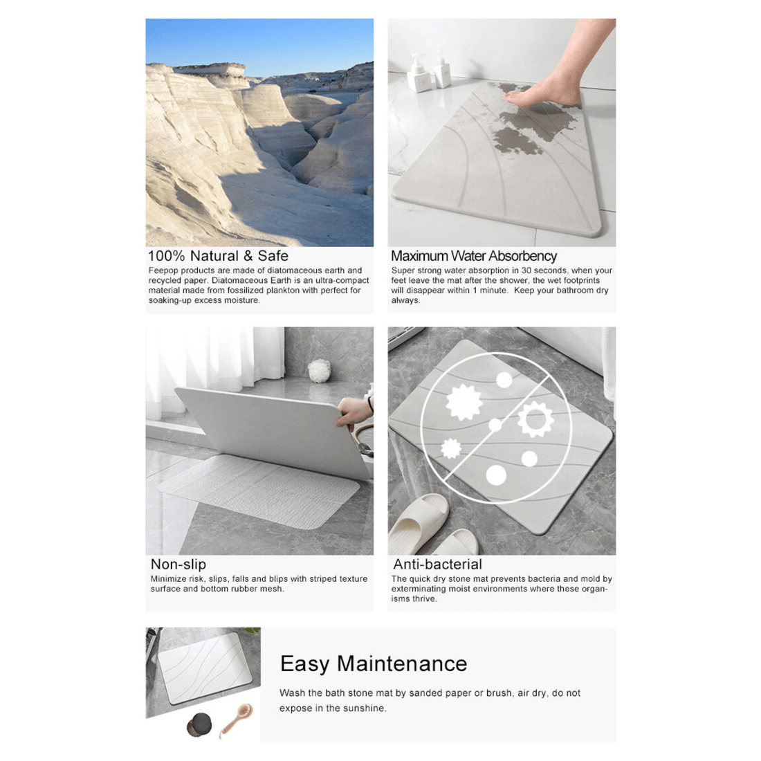 6 BR Home Diatomite Bath Mat with Anti-Slip Design for Quick Drying, 6 of 8