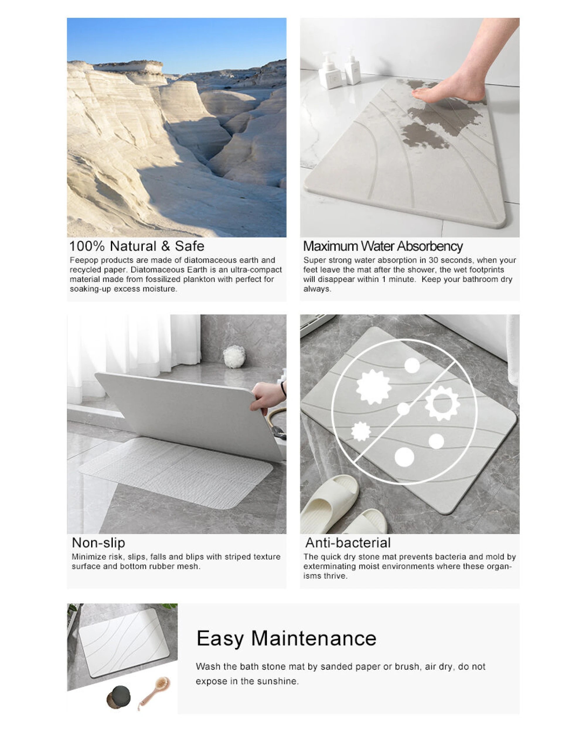 6 BR Home Diatomite Bath Mat with Anti-Slip Design for Quick Drying, 6 of 8