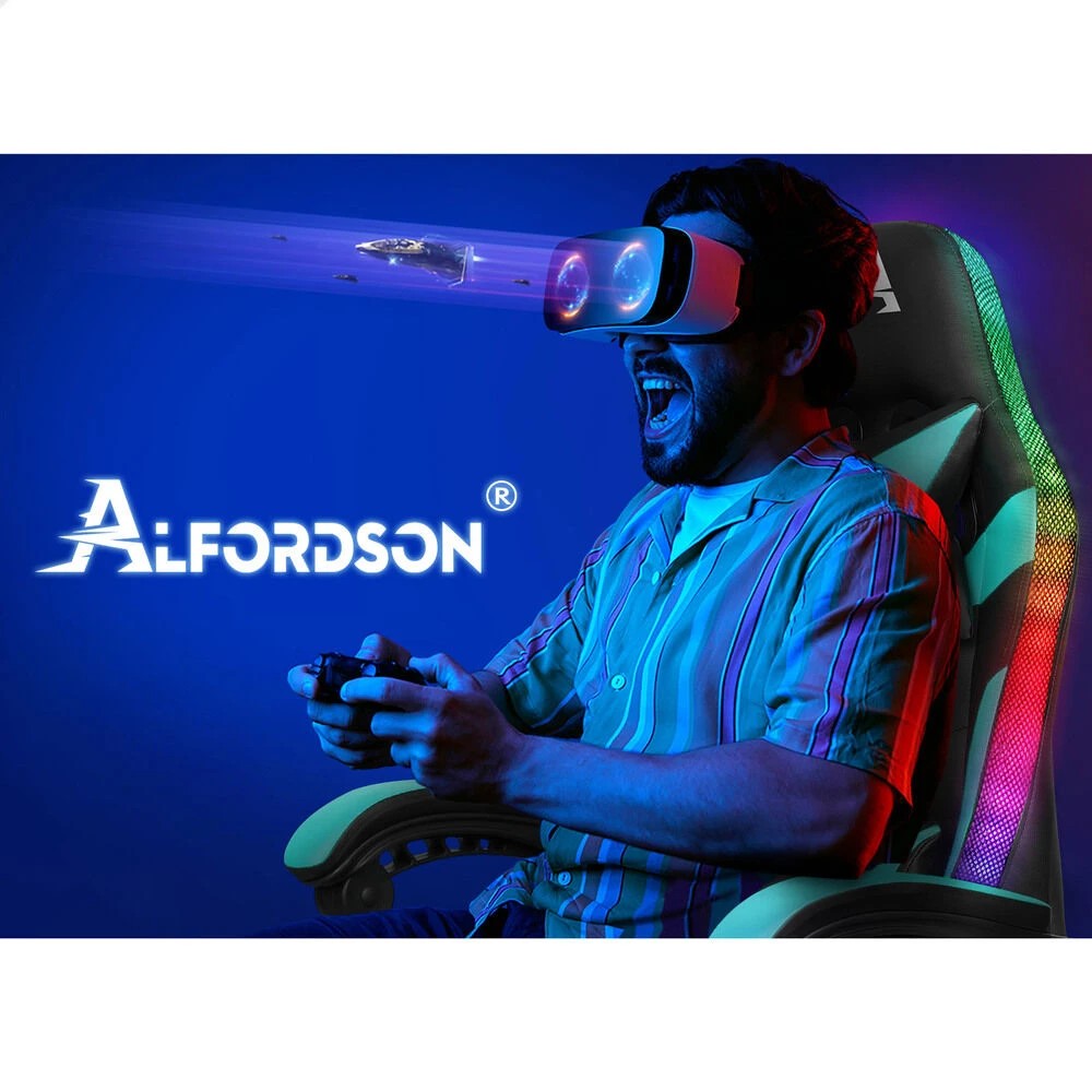 10 Alfordson Gaming Chair Office Massage 12 RGB LED Computer Seat PU Leather - Cyan, 10 of 10