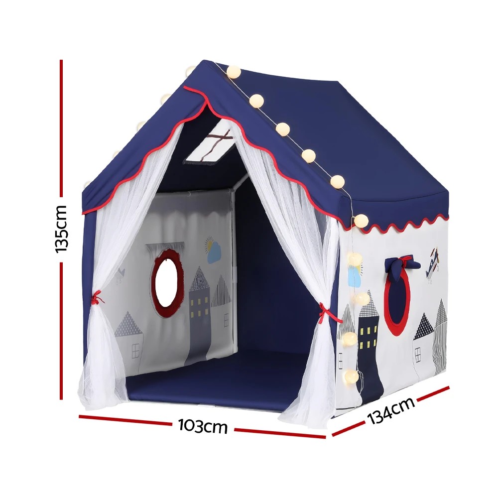 2 Keezi Kids Play Tent Playhouse Castle with Floor Mat String Ball Light 134X103CM - Multi, 2 of 6