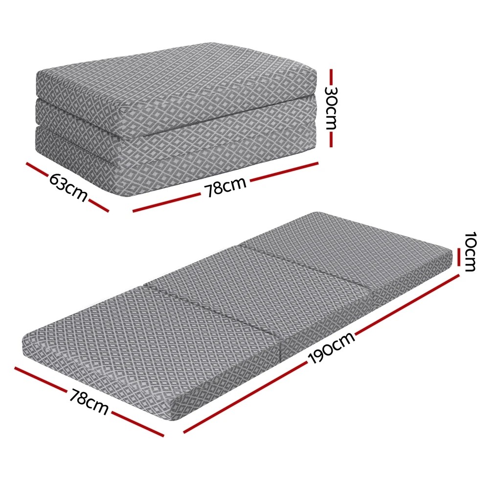 2 Giselle Foldable Mattress Folding Sofa Bed Trifold Memory Foam Camping Cushion Mat - Single Bed - Grey, 2 of 10