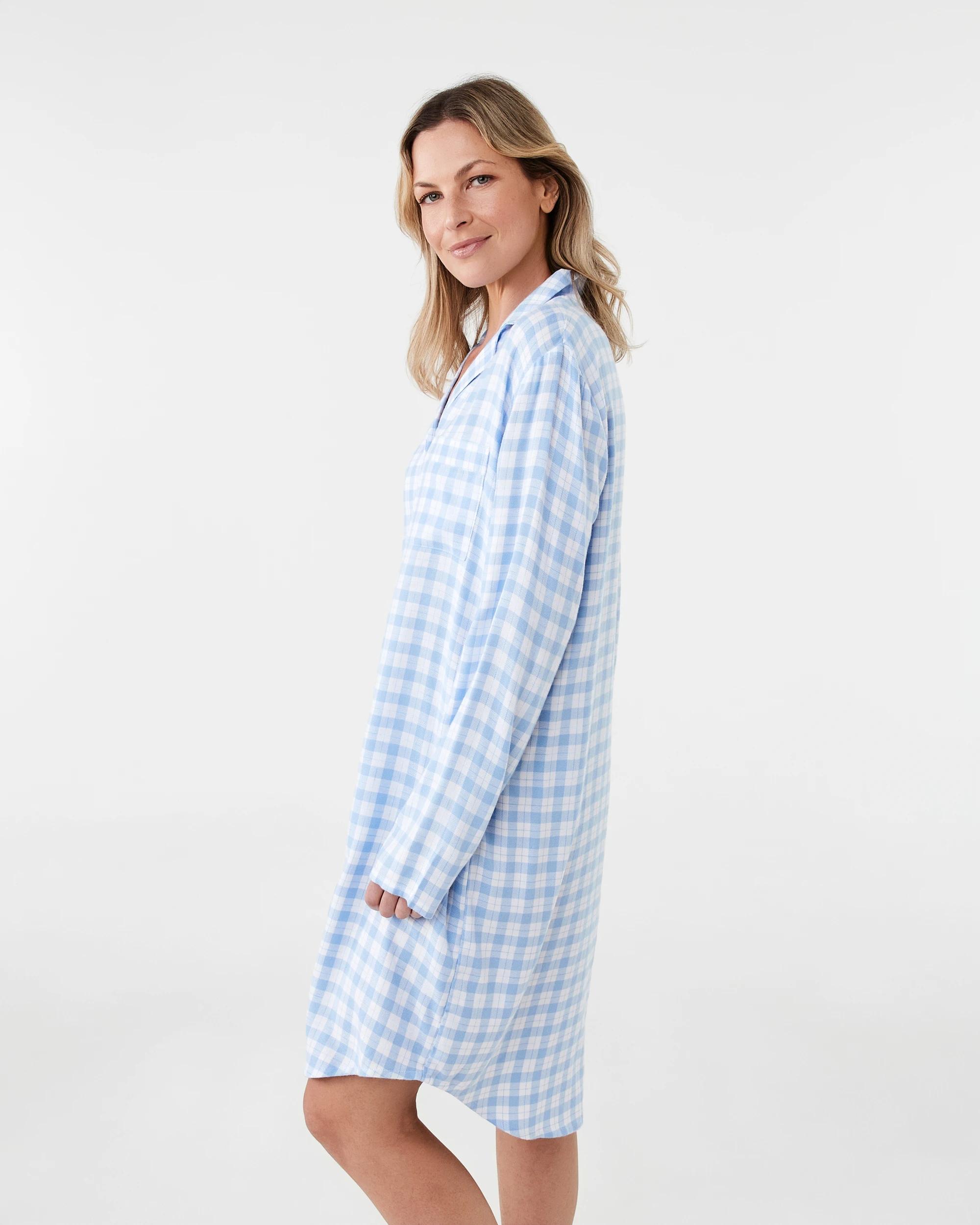 2 Long Sleeve Flannel Nightie Blue Chk, 2 of 8