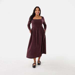 Long Sleeve Knit Woven Midi Dress