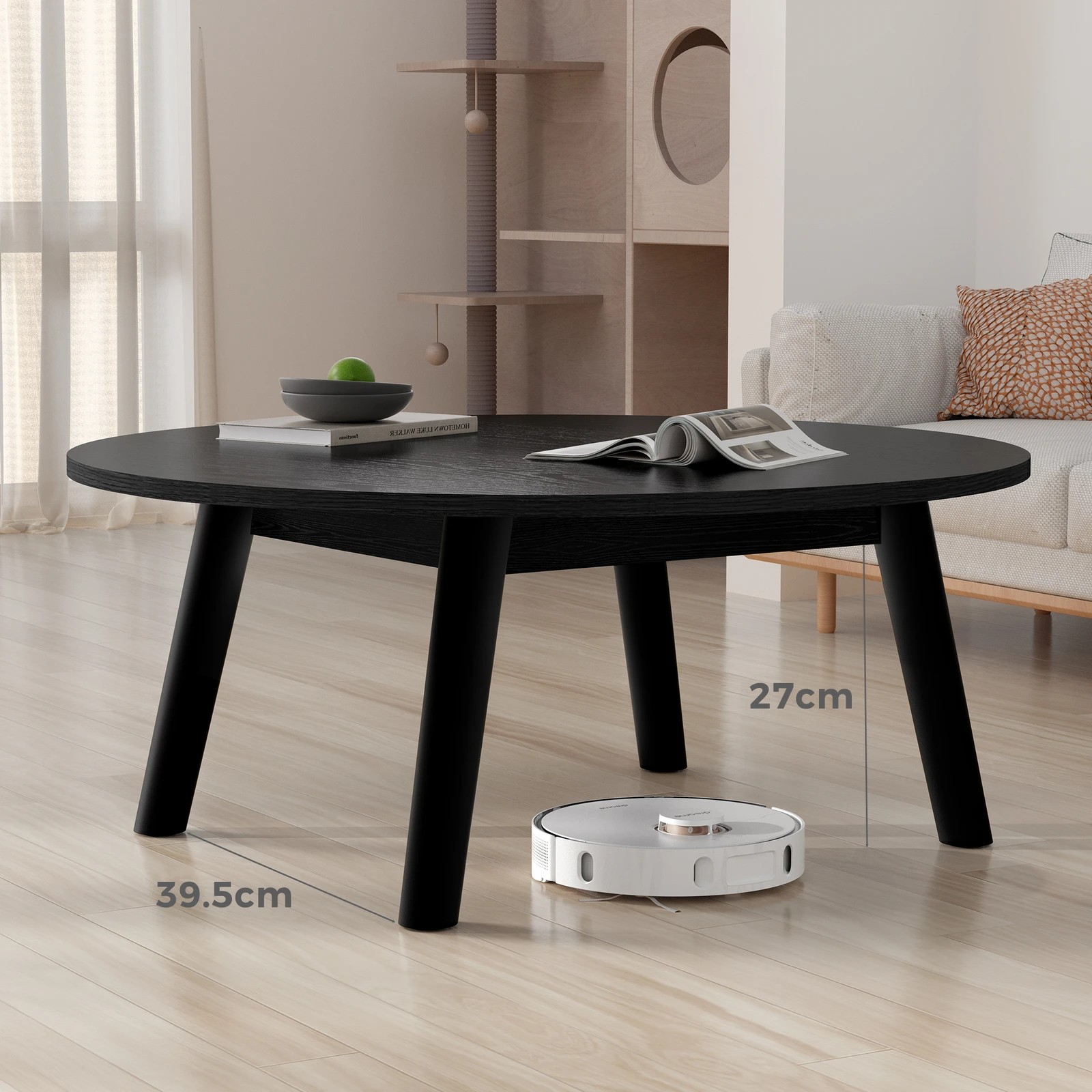 4 Alfordson Coffee Table Modern Round Table Sturdy Wooden Legs Living Room - Black, 4 of 10