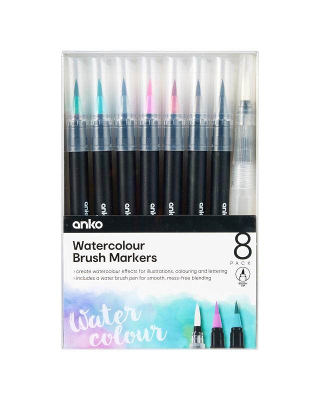 8 Pack Watercolour Brush Markers - 