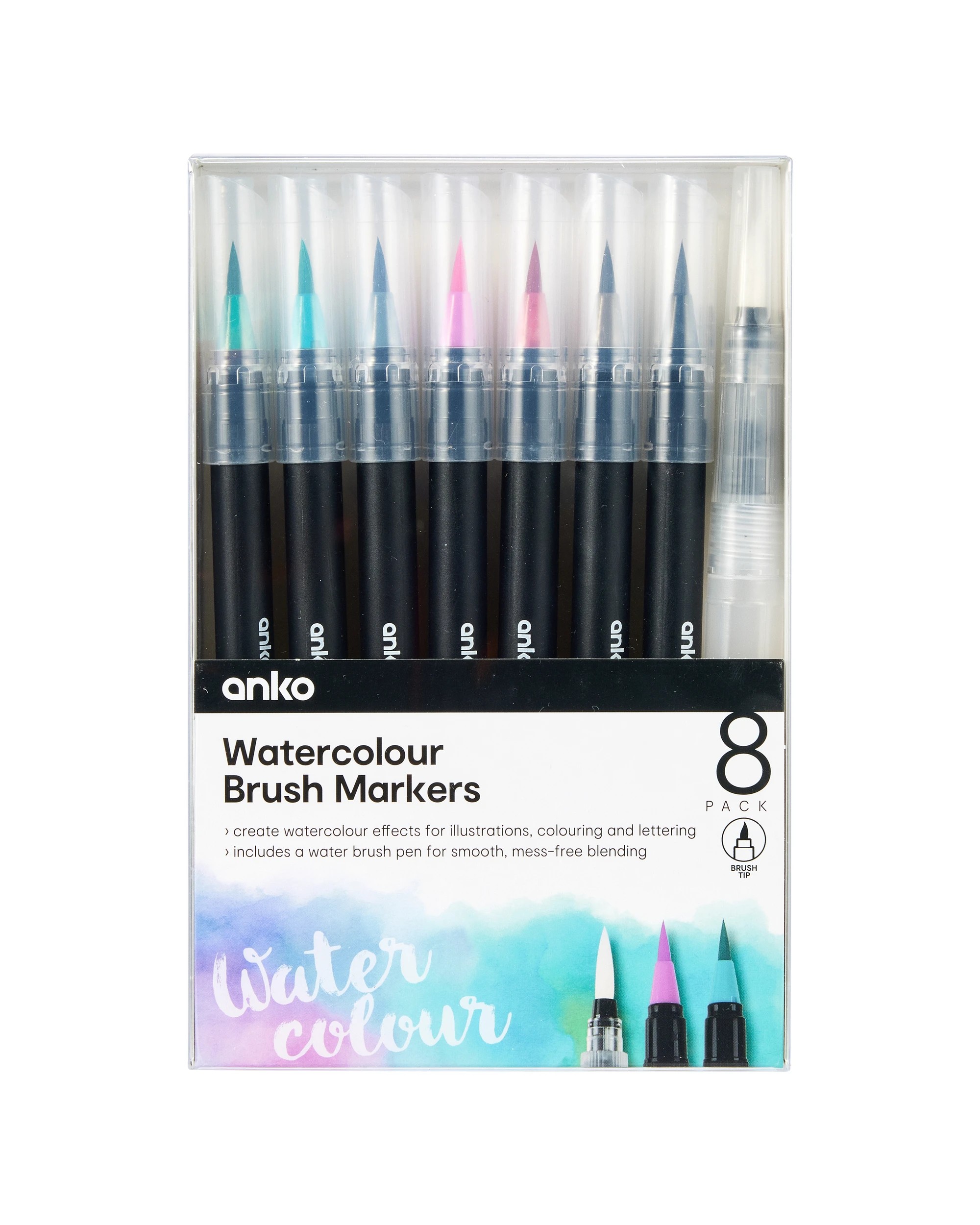 1 8 Pack Watercolour Brush Markers - Cool, 1 of 6