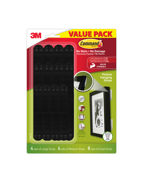 16 Pack 3M Command Picture Hanging Strips Value Pack - Black