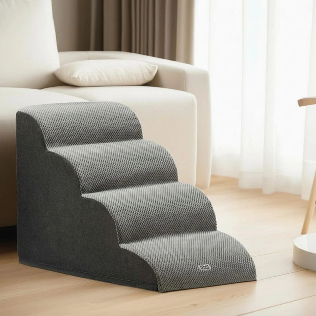 4 i.Pet Dog Ramp Steps Foam 4 Tier Pet Stairs For Bed Sofa Car Portable Indoor - Grey, 4 of 6