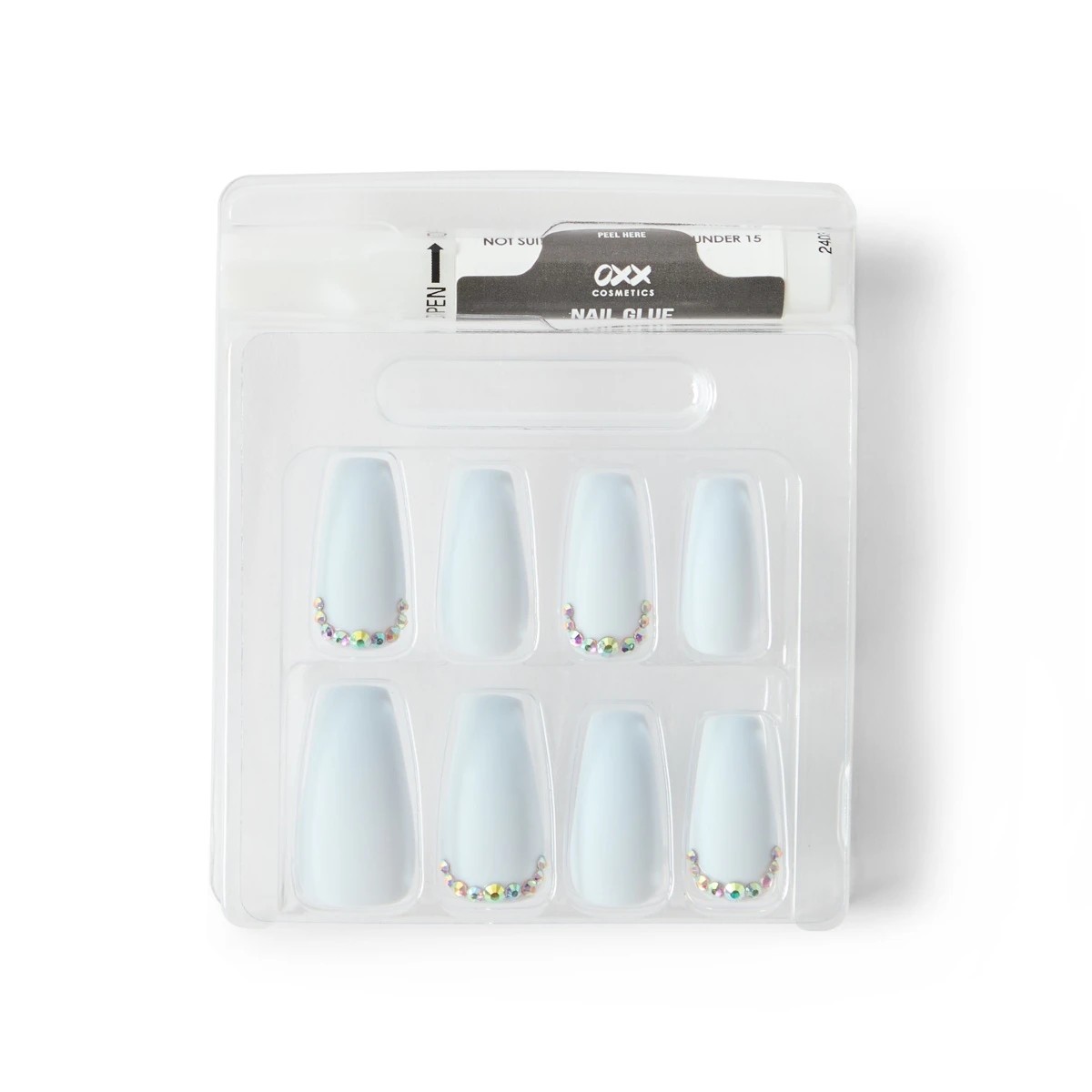 4 OXX Cosmetics 24 Pack Artificial Nails with Adhesive - Squareletto Shape, Blue, 4 of 5