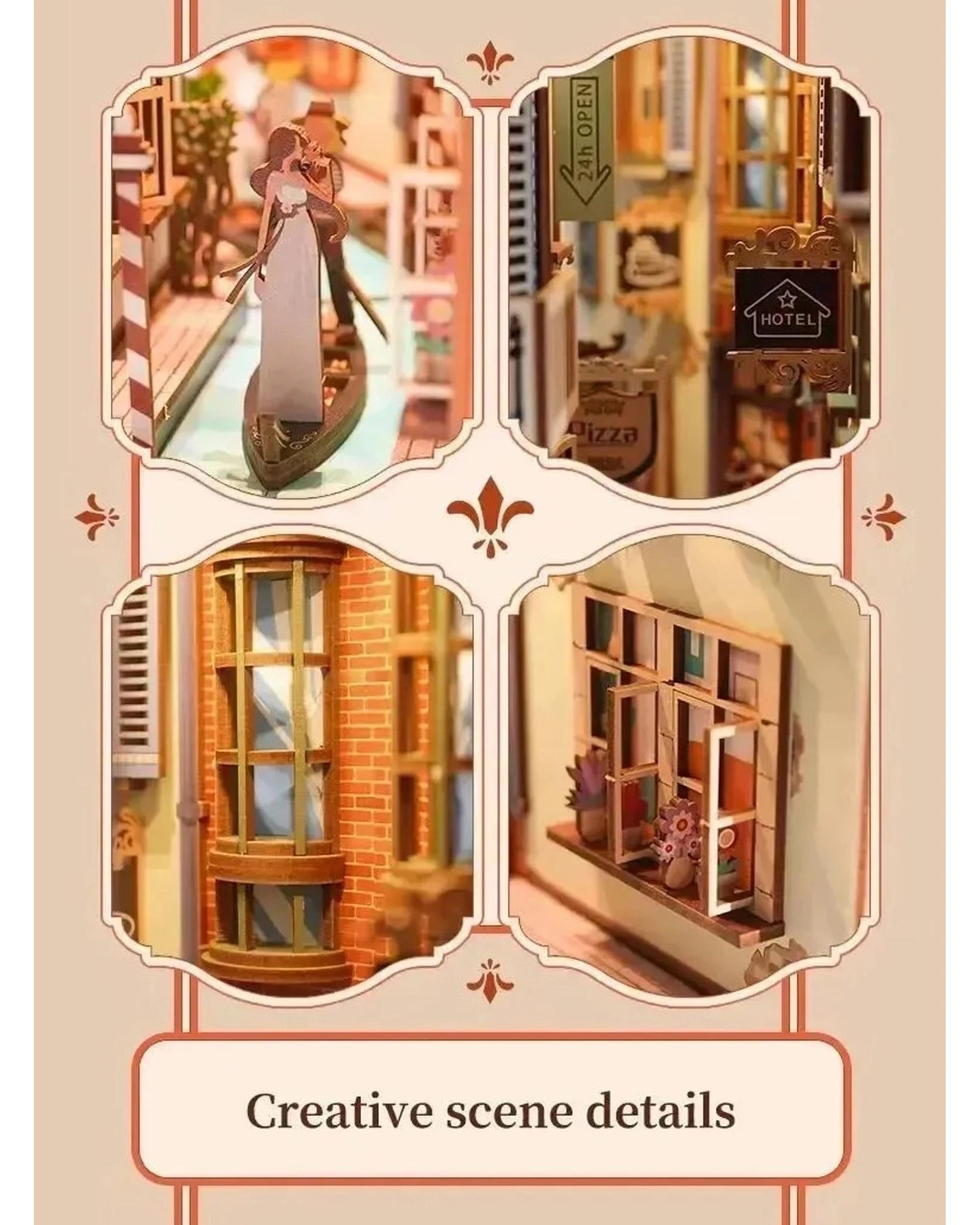 6 Tonecheer 3D Wooden Puzzle DIY Book Nook Kit - Travel in Venice, 6 of 8