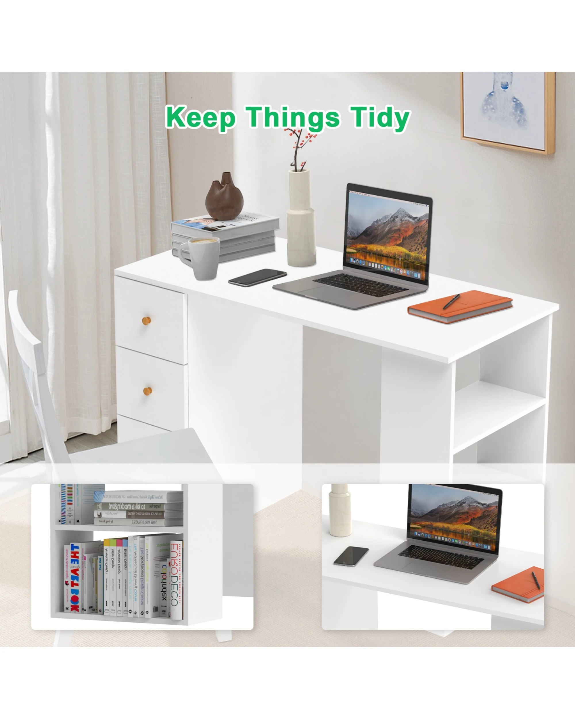 6 Advwin Computer Desk With Drawers Open Storage Shelf, 6 of 9