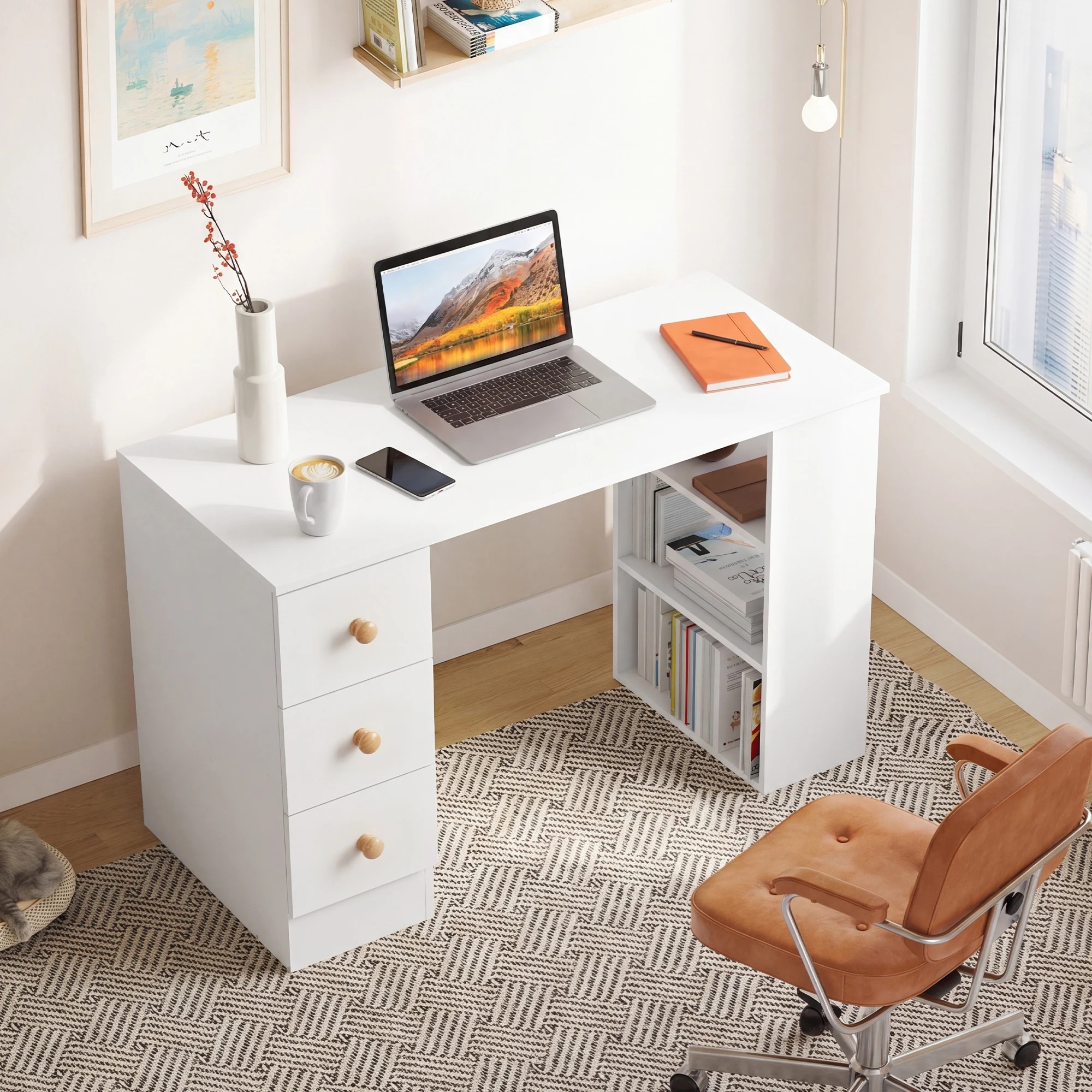 6 Advwin Computer Desk with Drawers Open Storage Shelf, 6 of 8
