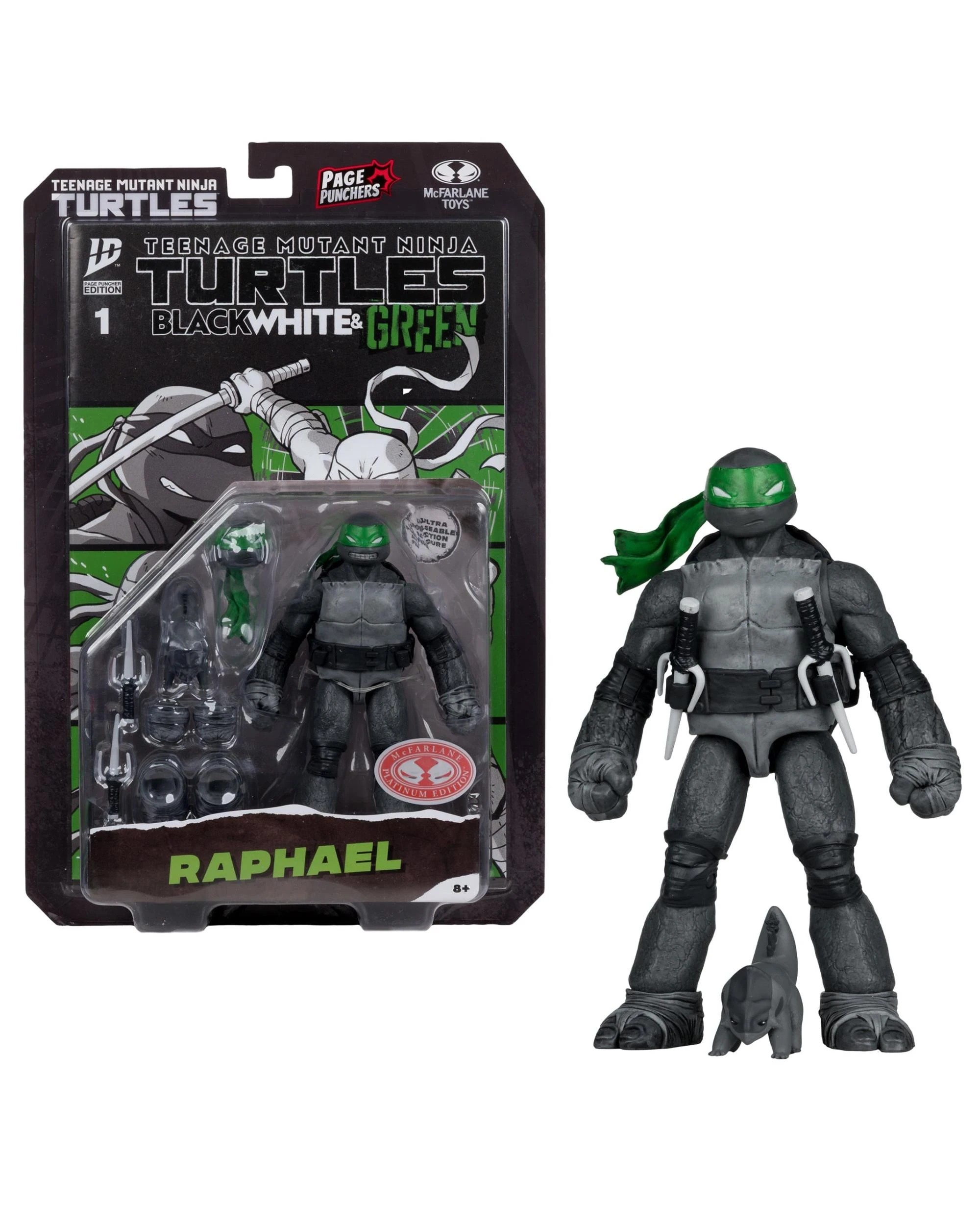 1 Teenage Mutant Ninja Turtles Raphael Black White and Green Page Punchers Red Platinum Edition 5 inch Figure With Comic, 1 of 9