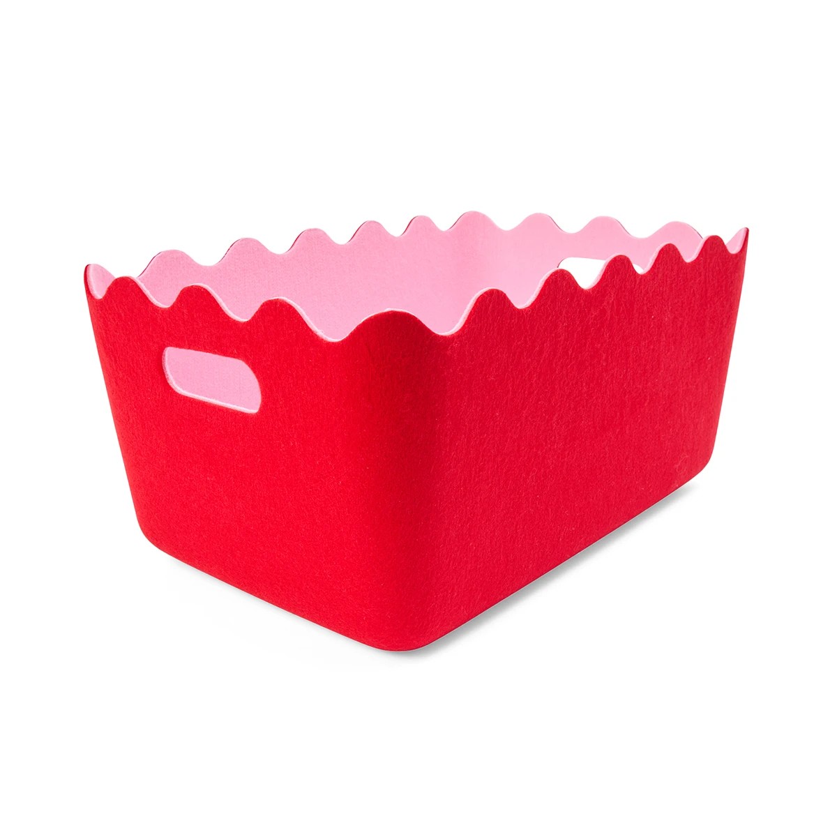 4 Two Tone Wave Felt Basket - Red, 4 of 7