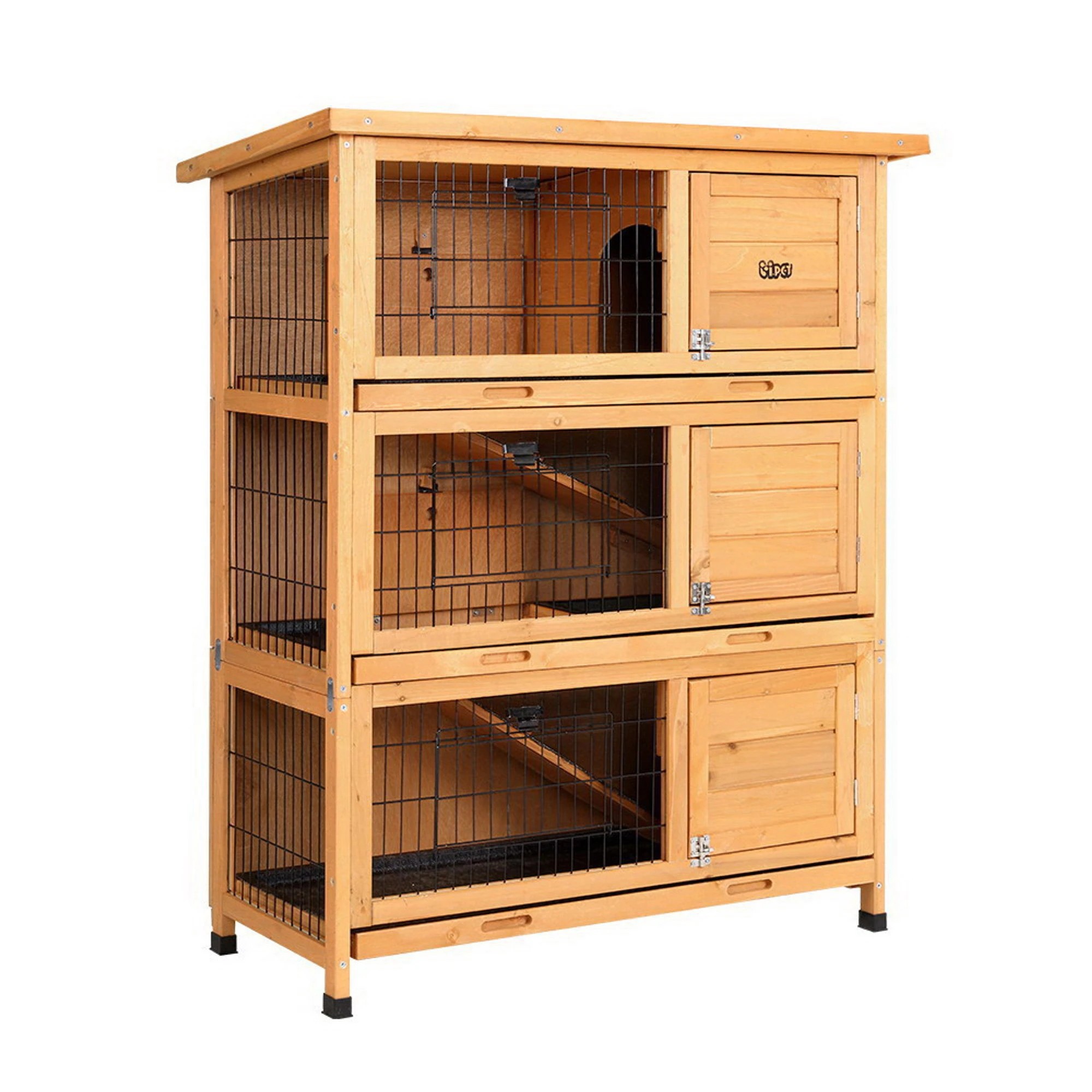 1 i.Pet Rabbit Hutch Chicken Coop Large House Cage Run Wooden Bunny Pet Outdoor - Brown, 1 of 7