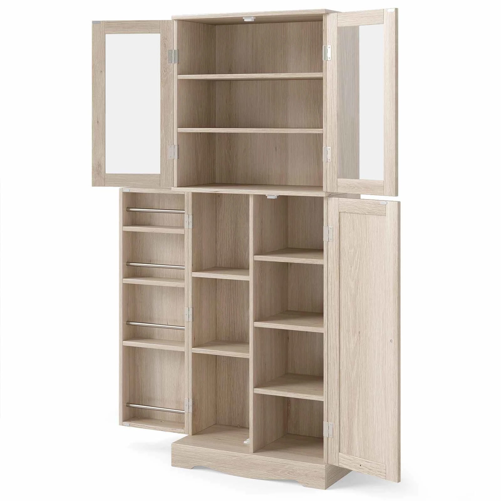 1 Costway 1.6m Kitchen Cabinet Buffet Sideboard Cupboard Bookcase - Natural, 1 of 3