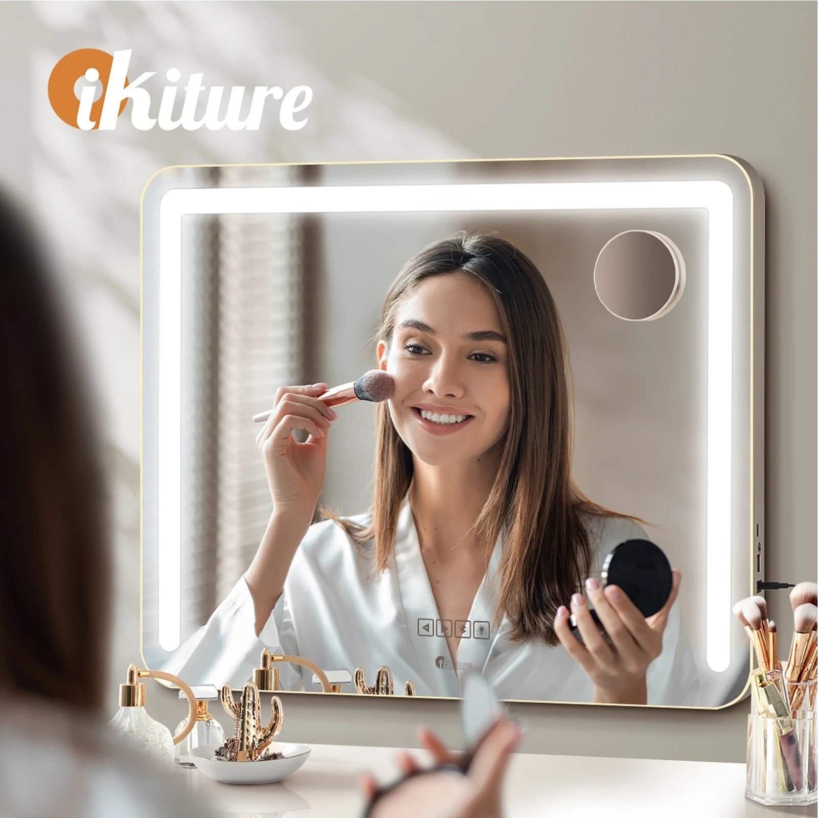 4 Oikiture Bluetooth Hollywood Led Makeup Mirror 80x62cm Vanity Wall Mirrors
 - White, 4 of 7