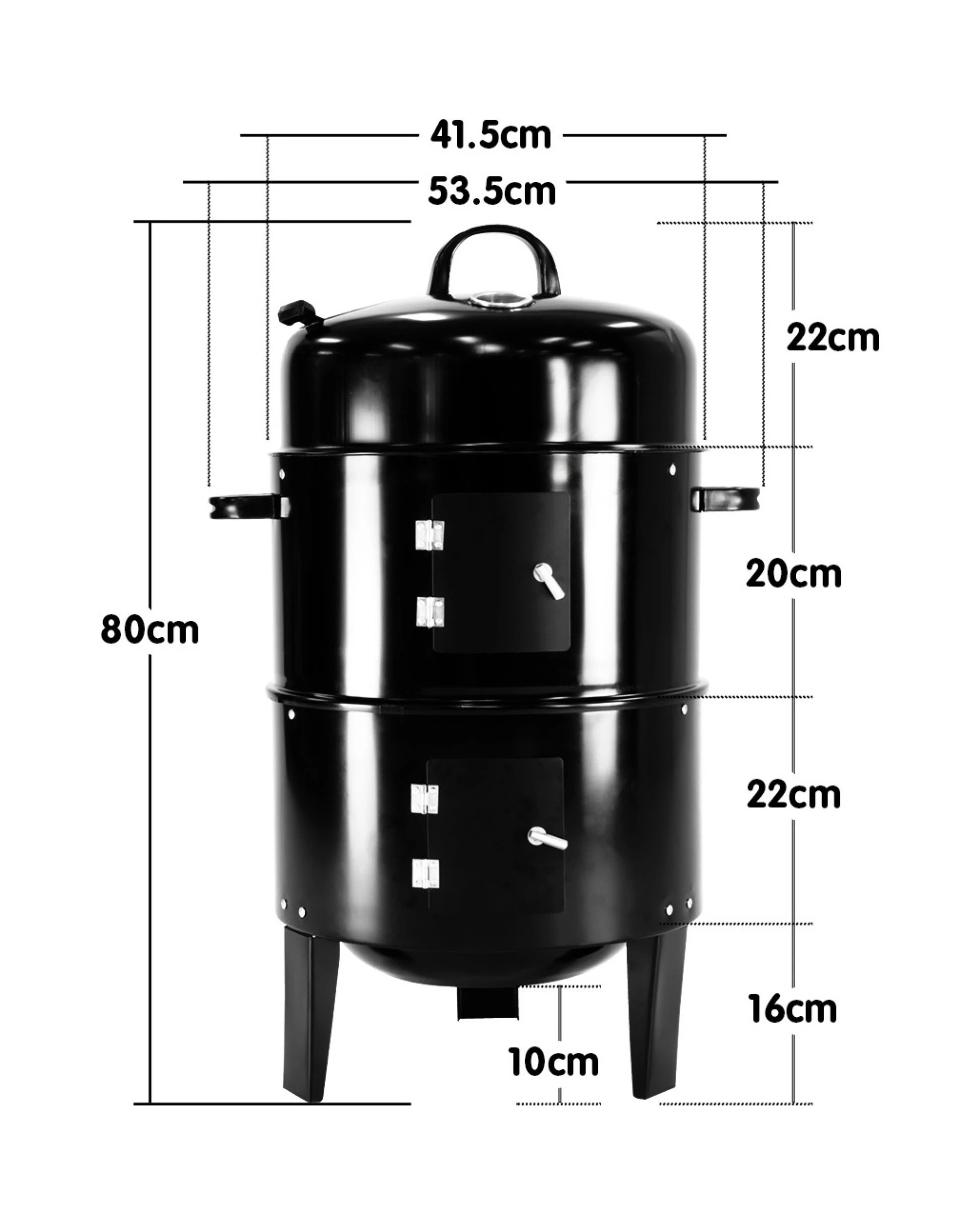 2 Wallaroo 3in1 Charcoal BBQ Smoker Grill Barbecue Outdoor - Black, 2 of 10