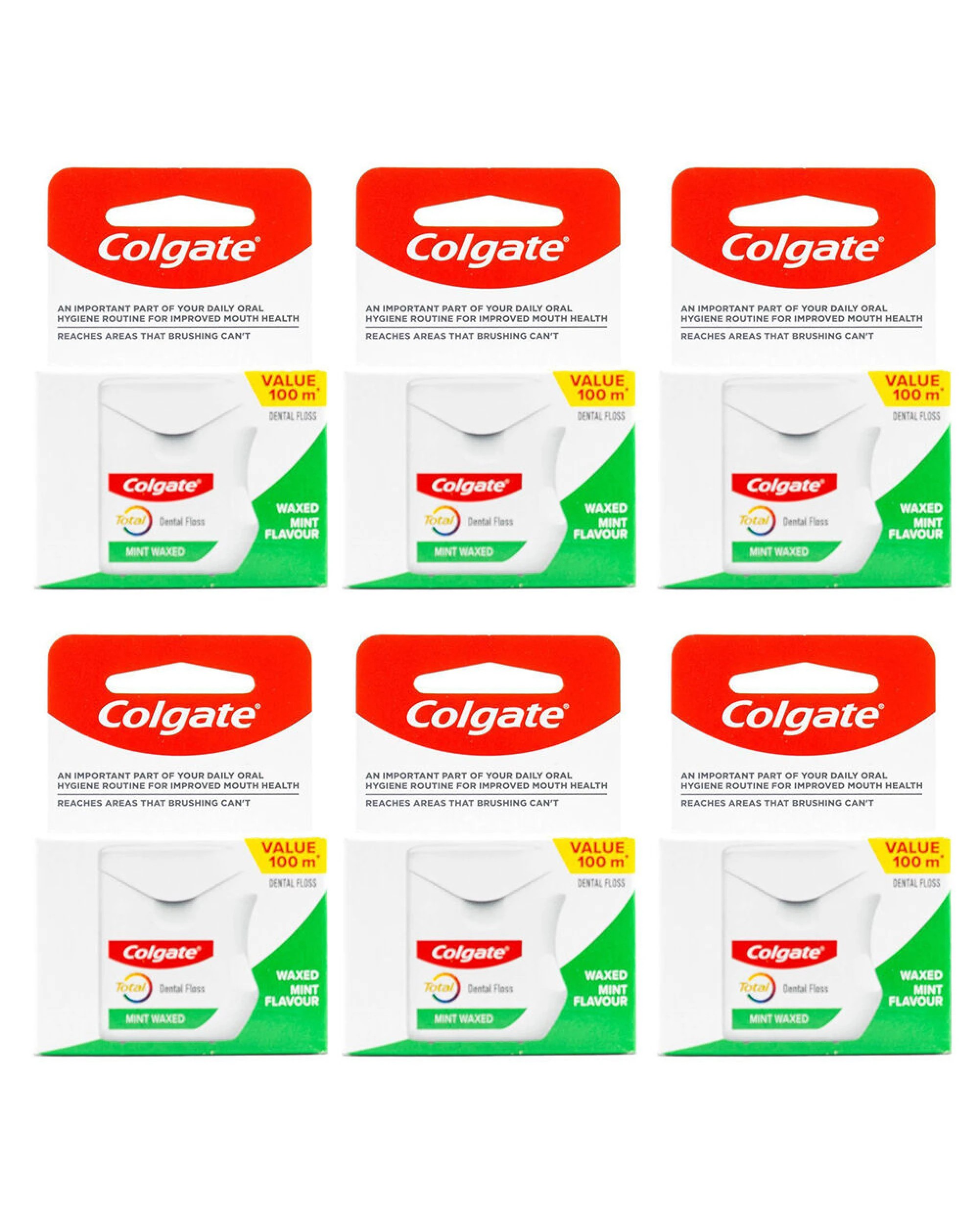 1 6x Colgate Total Dental Floss Mint Waxed Plaque Removal 100m, 1 of 4
