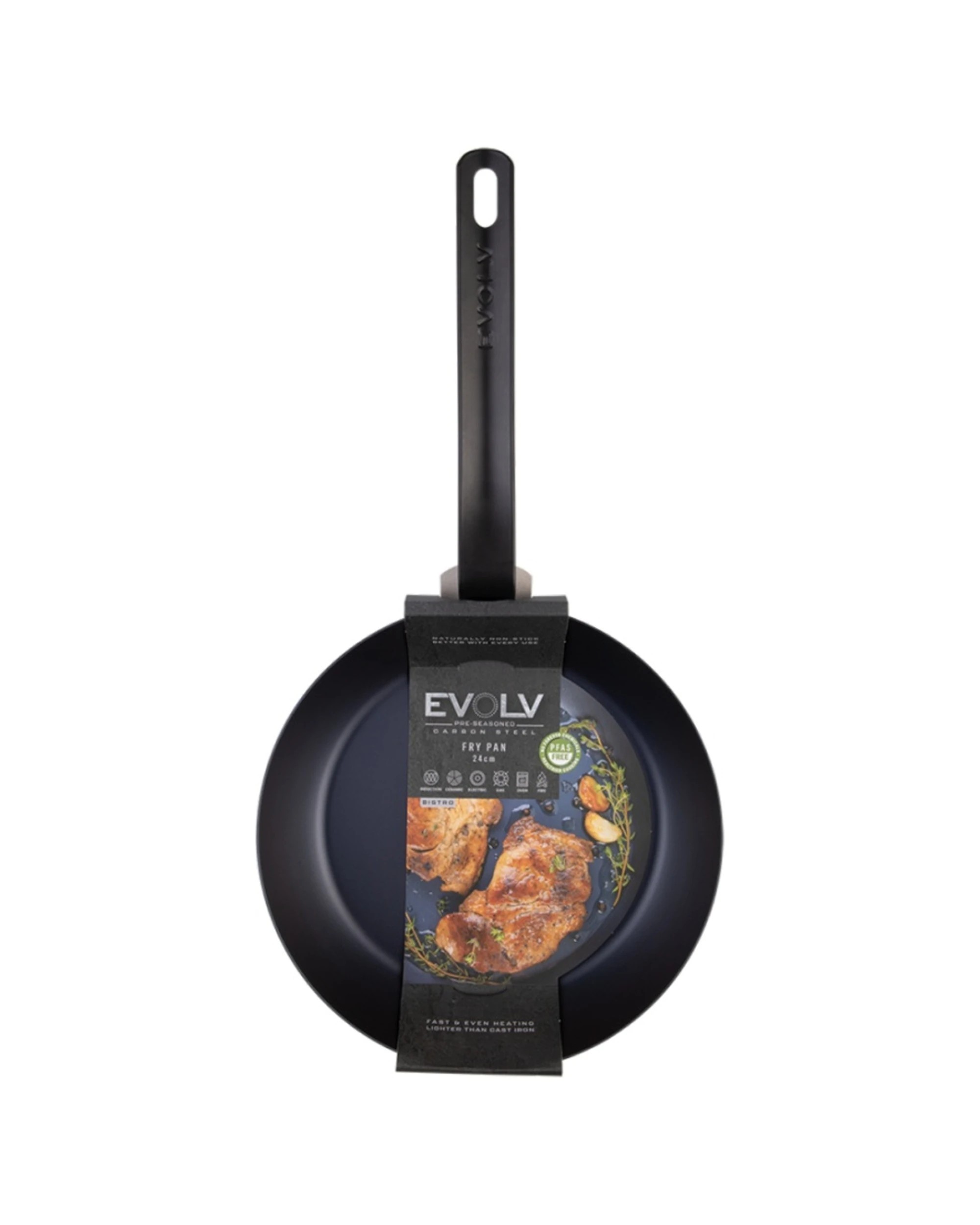 5 Evolv Pre-Seasoned Carbon Steel Kitchen Fry Pan Heavy Gauge Cookware 24cm - Black, 5 of 5