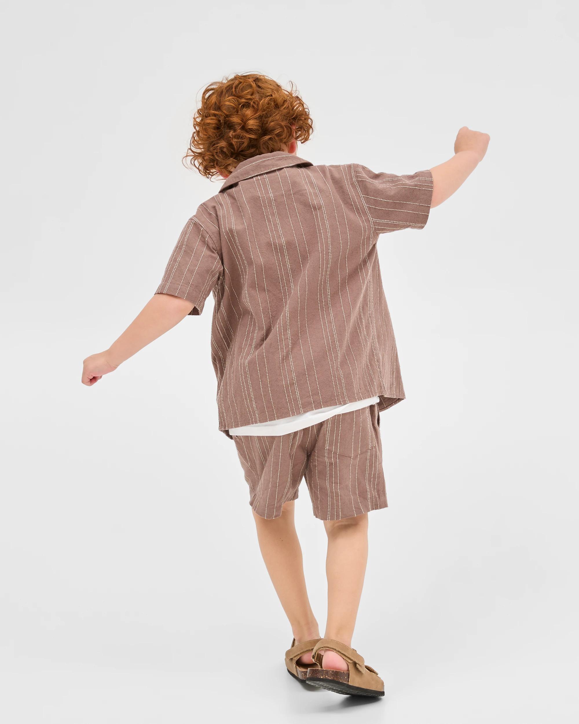 2 Target Cotton Linen Blend Textured Stripe Volley Shorts BROWN/CREAM STRIPE, 2 of 5