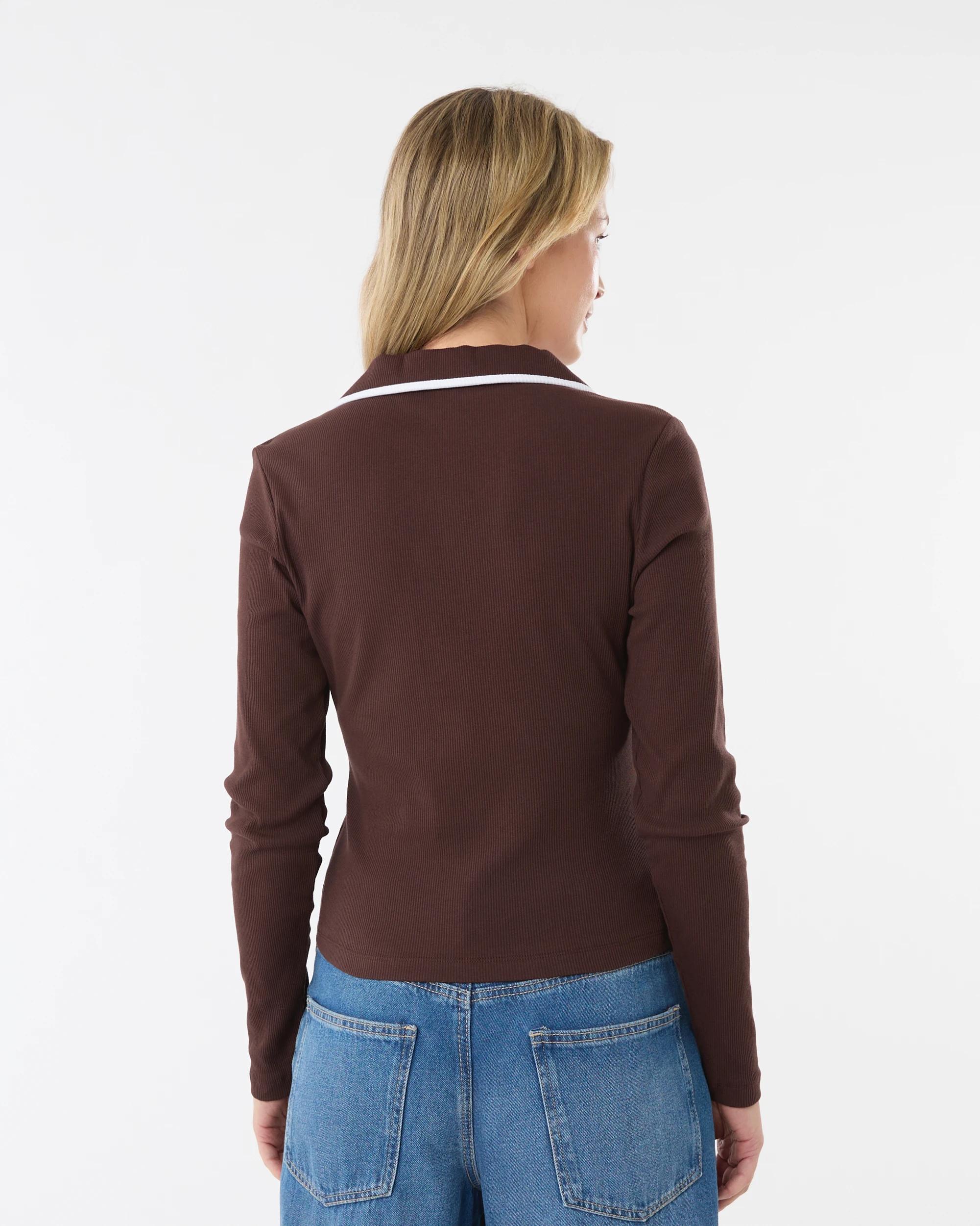 3 Long Sleeve Contrast Polo Top Melt Brown, 3 of 5
