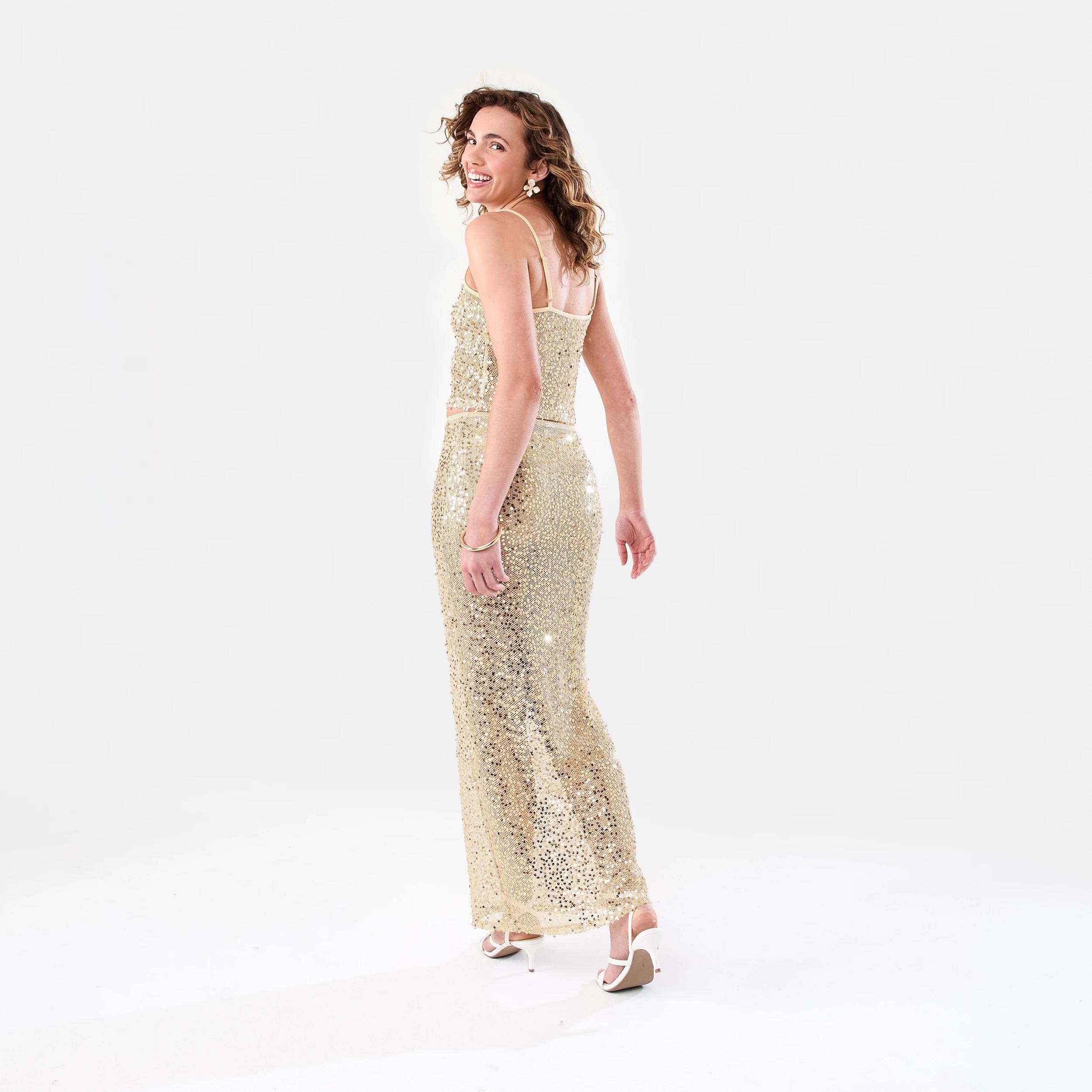 4 Sequin Maxi Skirt Soft Gold, 4 of 8